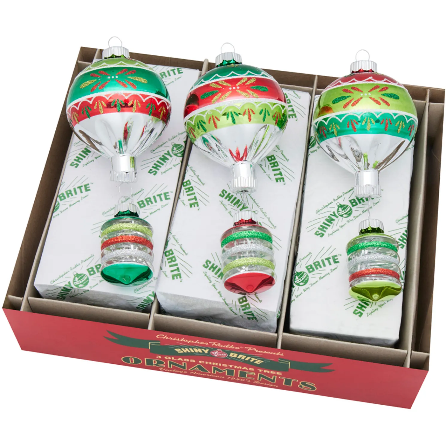 Christopher Radko Shiny Brite Holiday Splendor 7" Decorated Shapes Christmas Ornaments 4028221