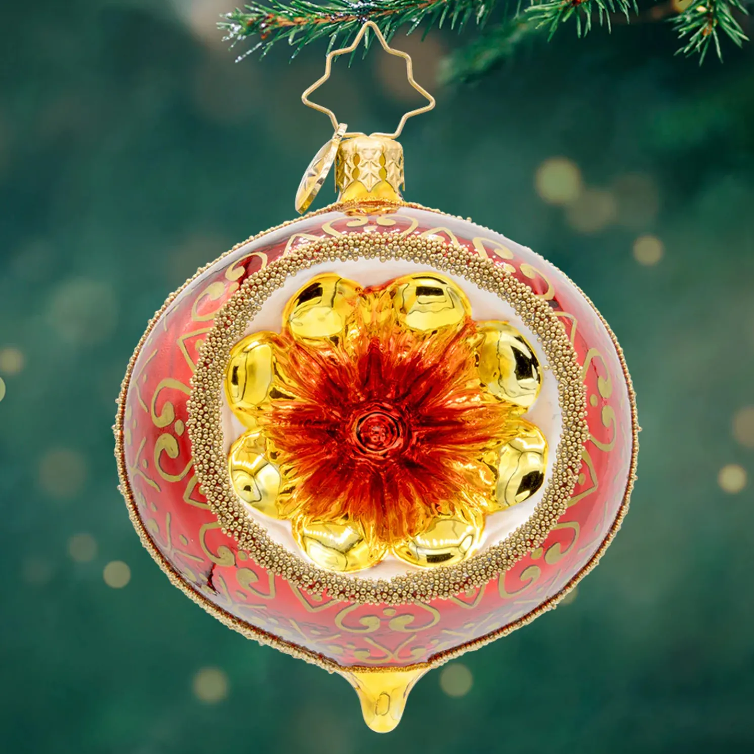 Christopher Radko Fantasia Poinsettia Reflections Glass Christmas Ornament 1022122