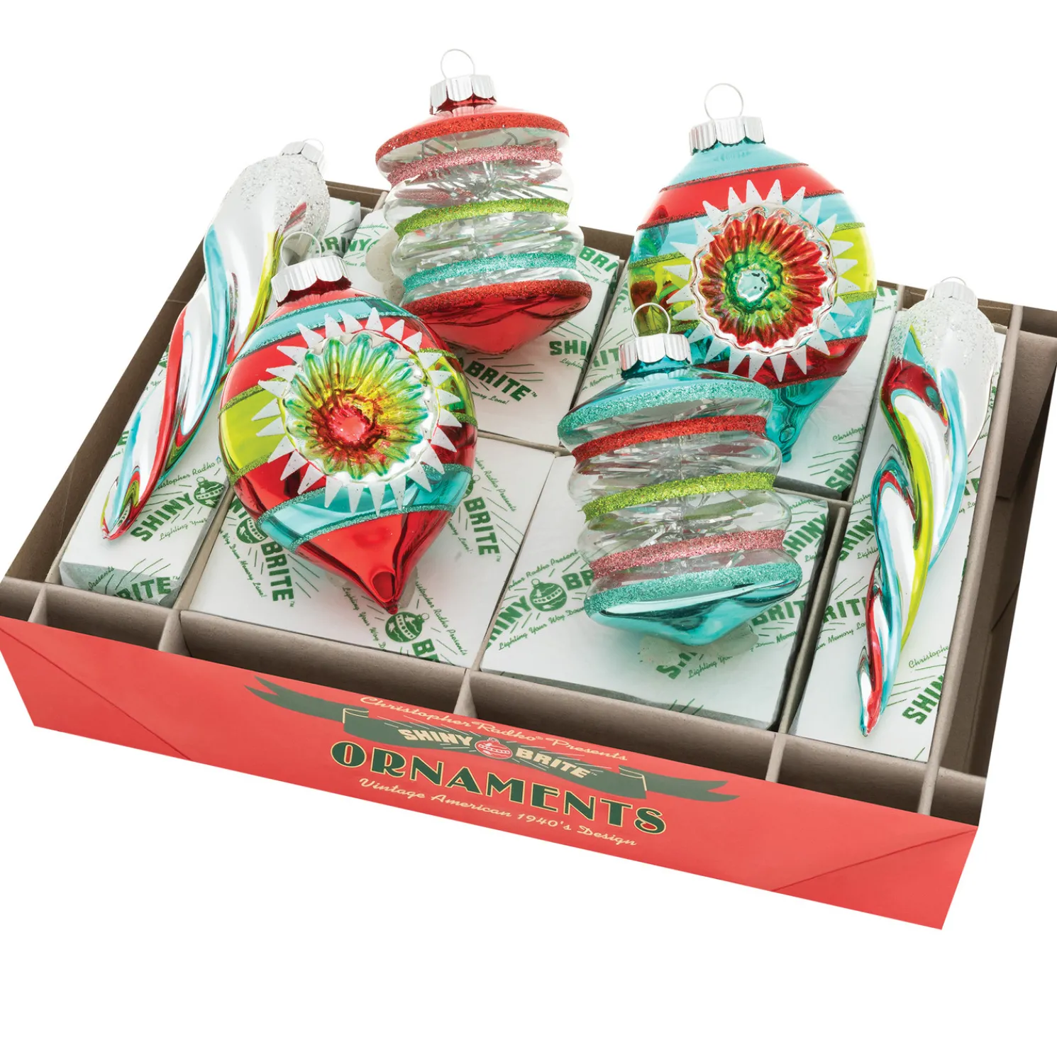 Christopher Radko Shiny Brite Festive Fete Mixed Shapes Christmas Ornaments 4027900