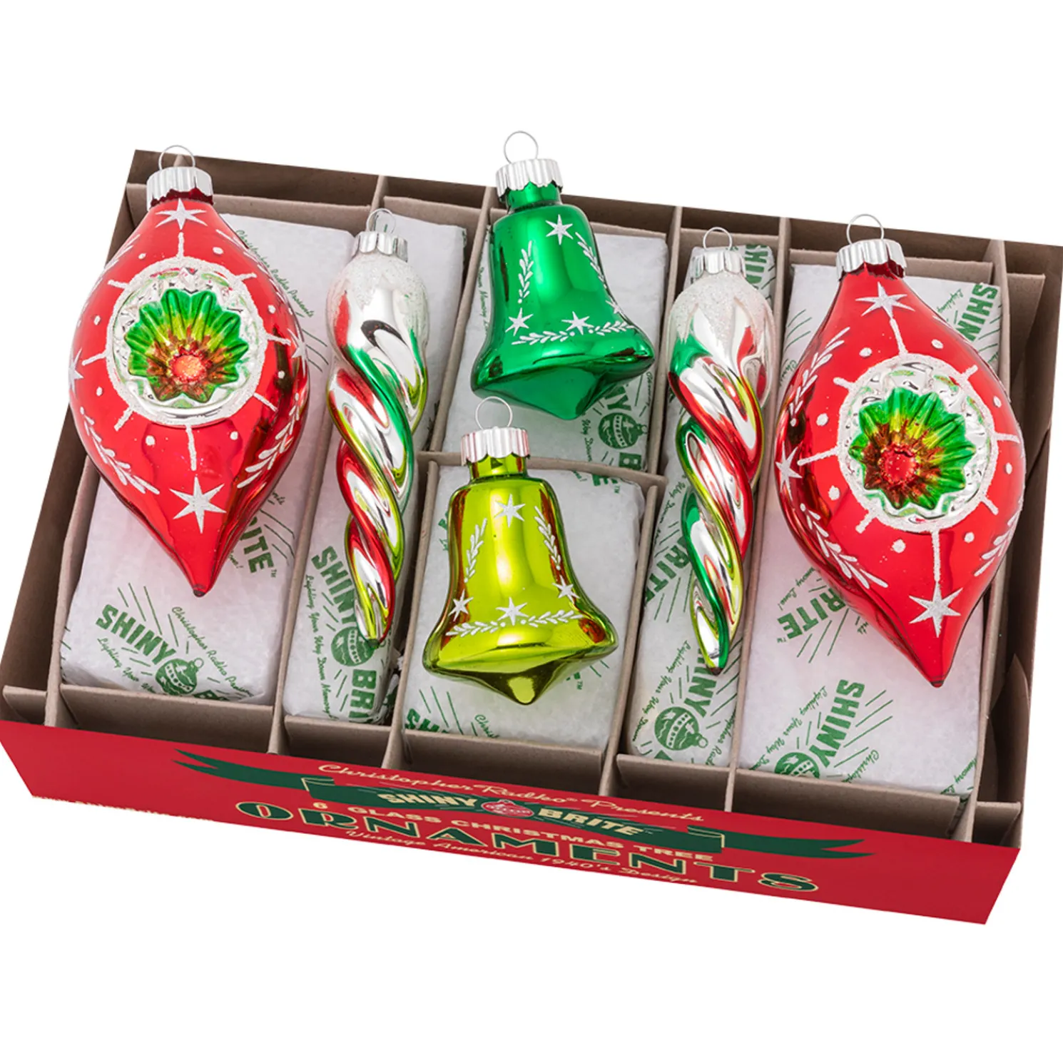 Christopher Radko Shiny Brite Holiday Splendor 4" Mixed Shapes Christmas Ornaments 4028005