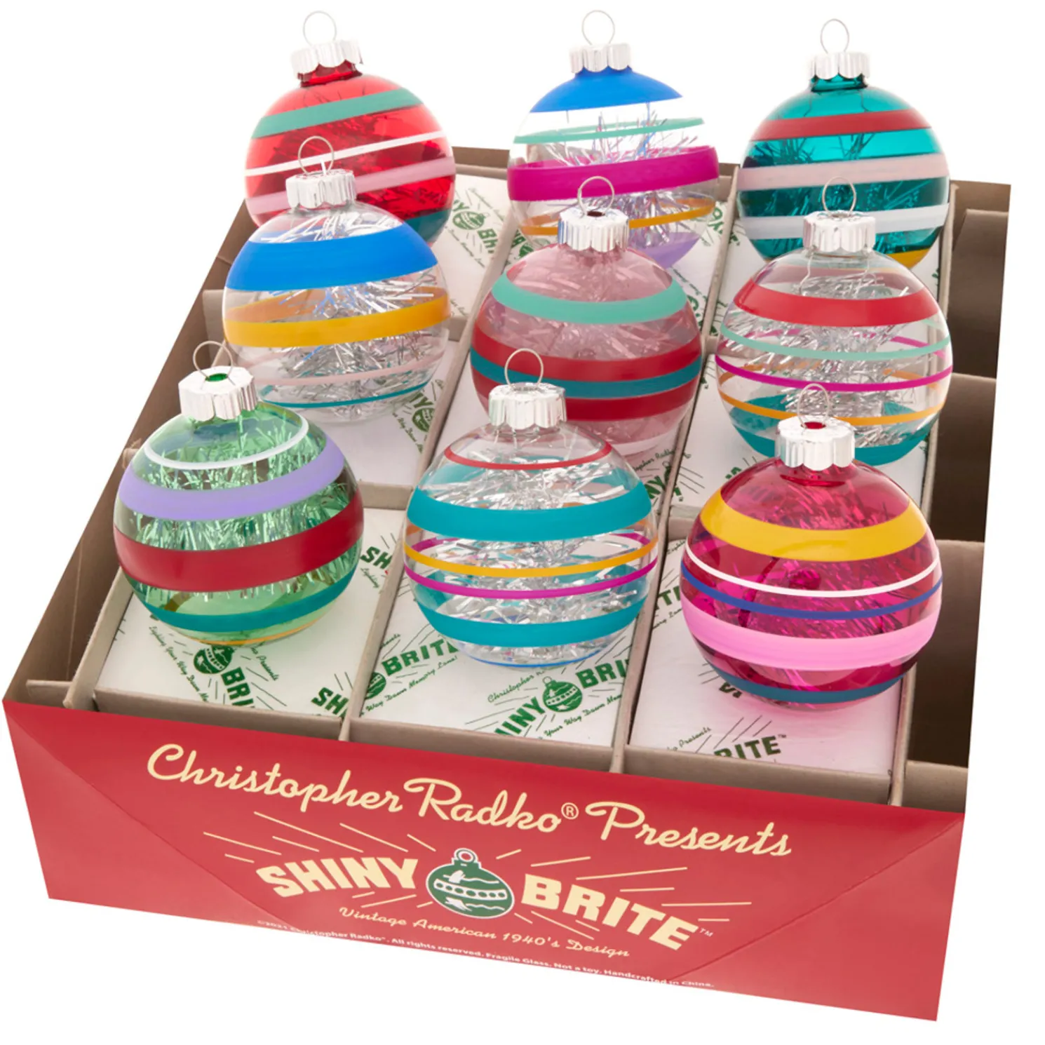 Christopher Radko Shiny Brite Vivid Vintage 2.5" Decorated Round Christmas Ornaments 4028185