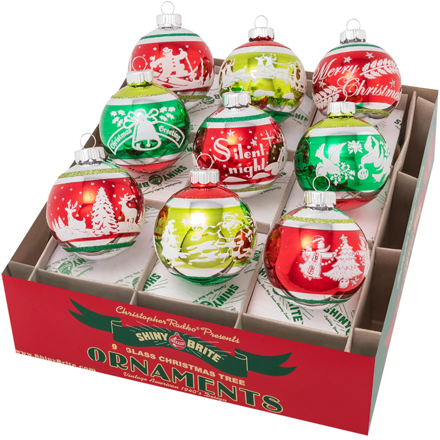 Christopher Radko Shiny Brite Holiday Splendor 2.5" Signature Flocked Round Christmas Ornaments 4027987