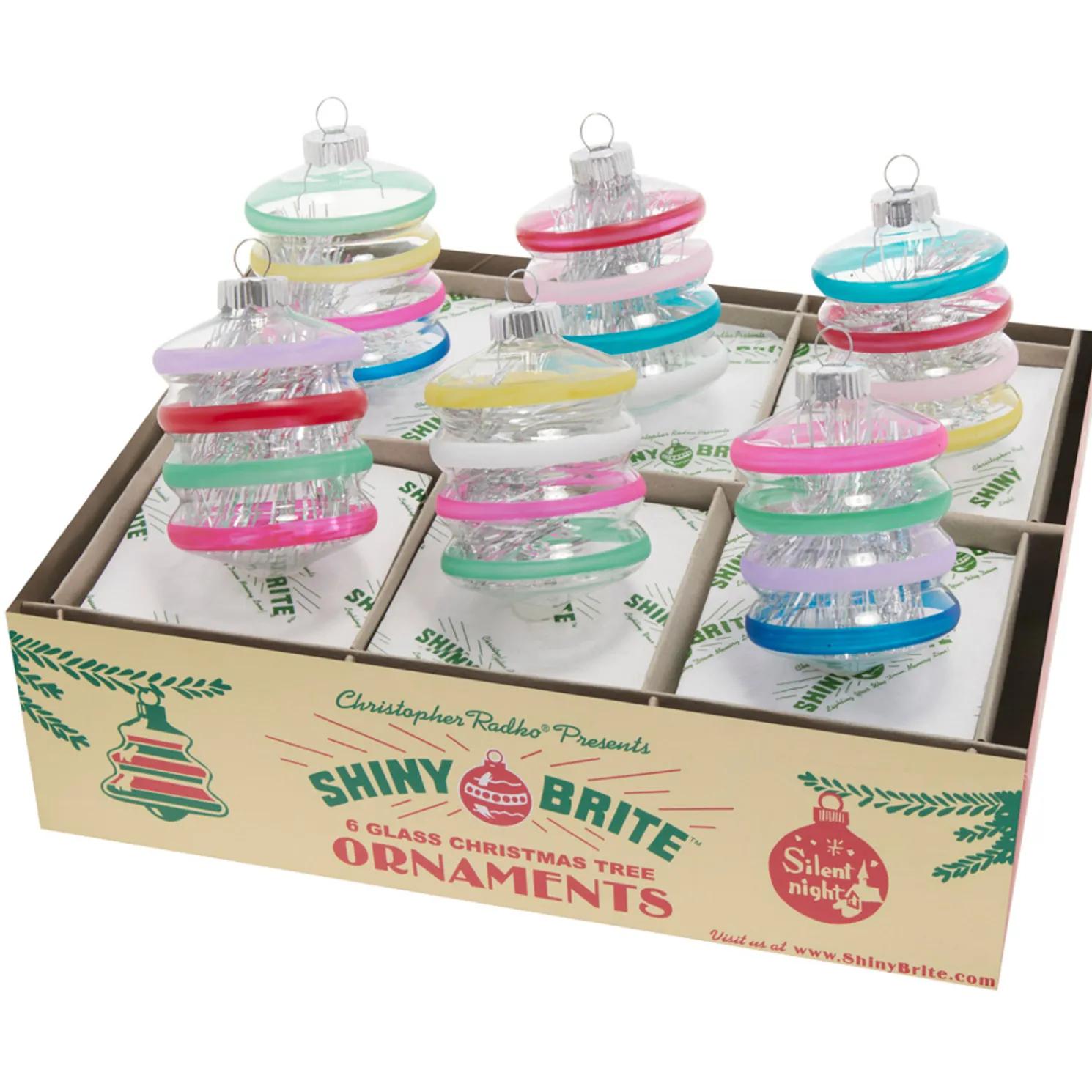 Christopher Radko Shiny Brite Vivid Vintage 3.25" Clear Decorated Lantern Christmas Ornaments 4028187