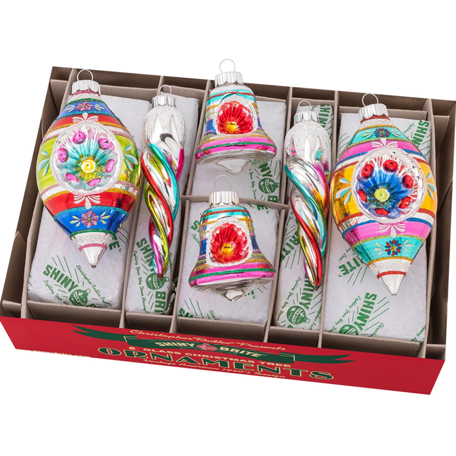 Christopher Radko Shiny Brite Confetti 4" Mixed Shapes Reflector Christmas Ornaments 4028025