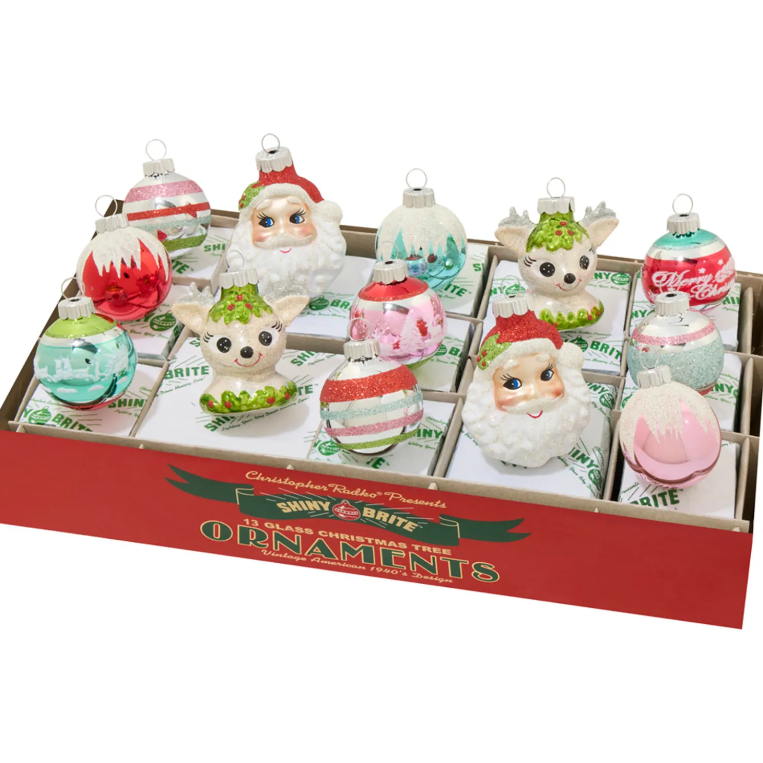 Christopher Radko Shiny Brite Festive Fete 13 Ct Figures and Decorated Rounds 4028277