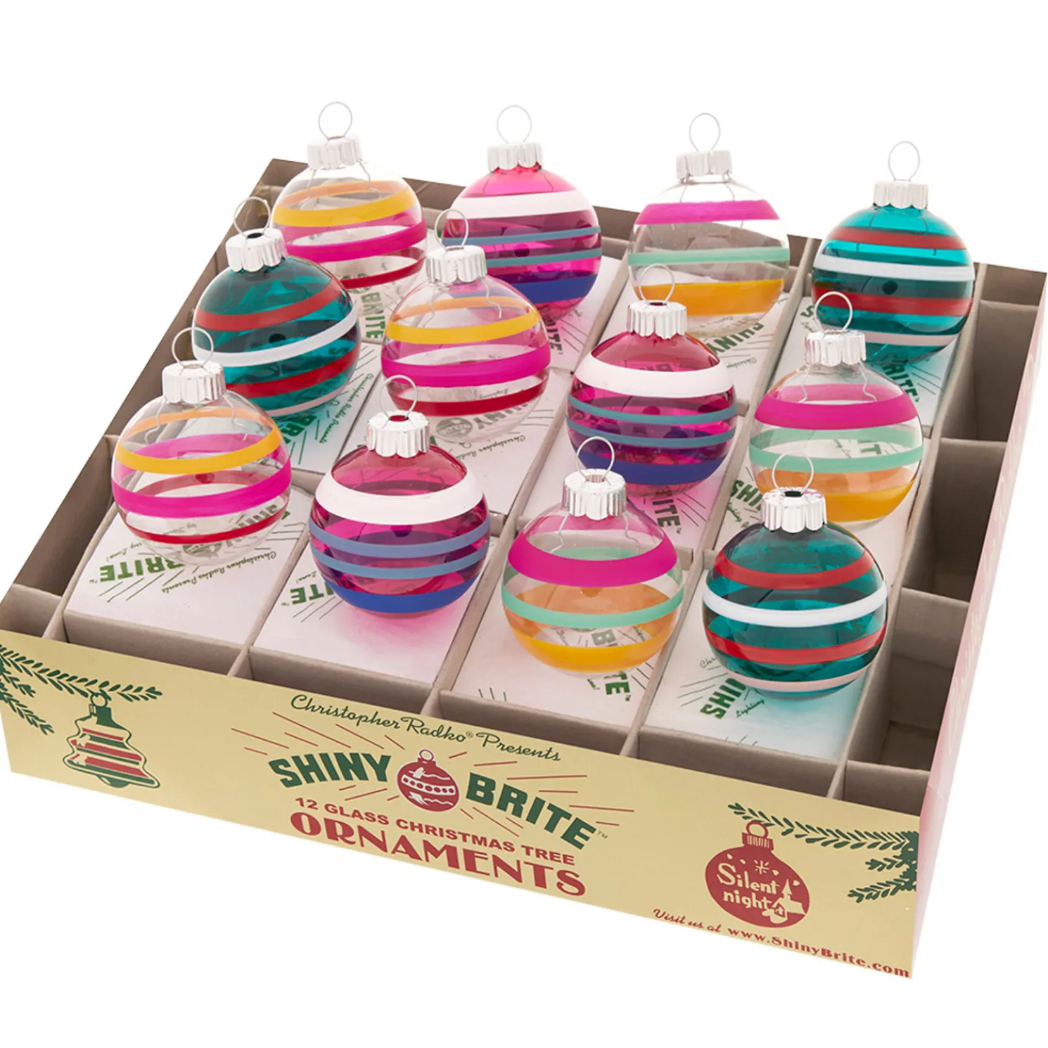 Christopher Radko Shiny Brite Vivid Vintage 1.75" Decorated Rounds Christmas Ornaments 4028183