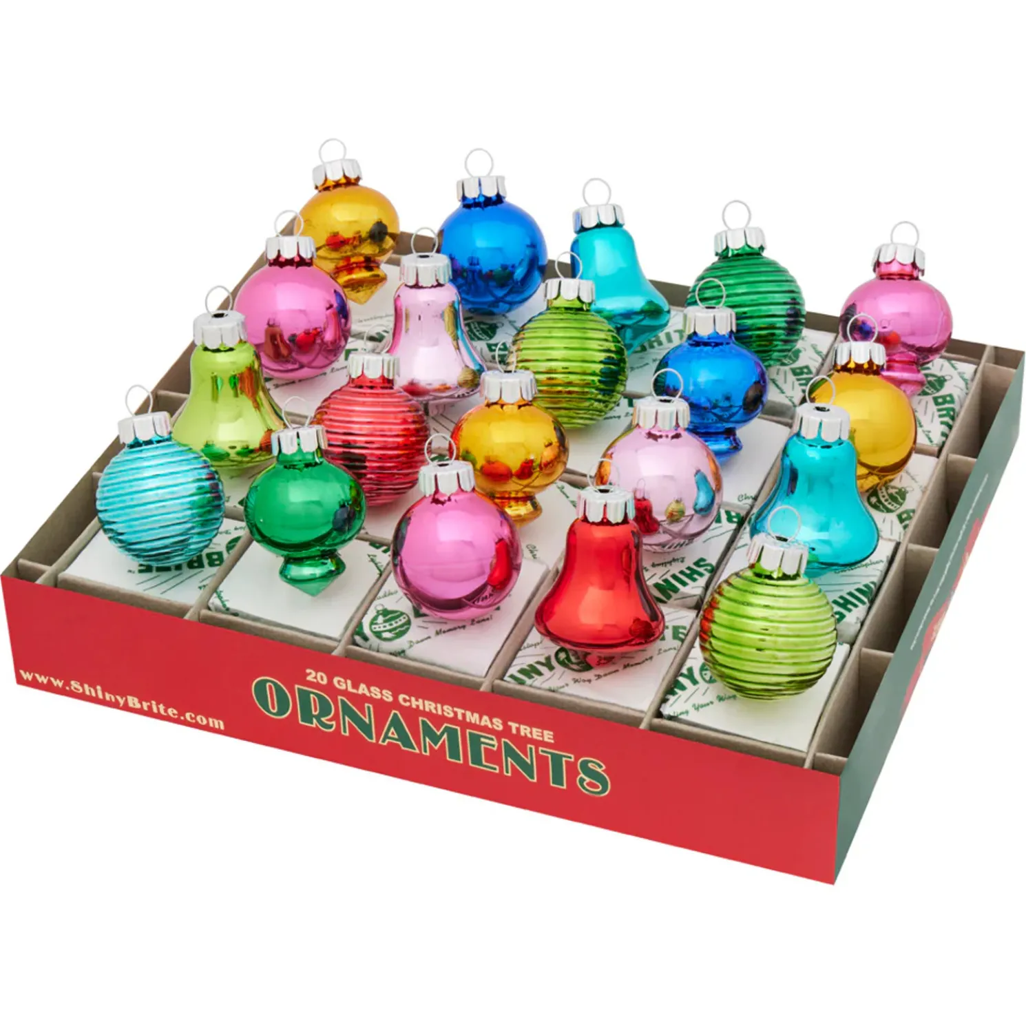 Christopher Radko Shiny Brite Christmas Confetti 20 Count 1.25" Shapes Glass Christmas Ornament Set 4028228