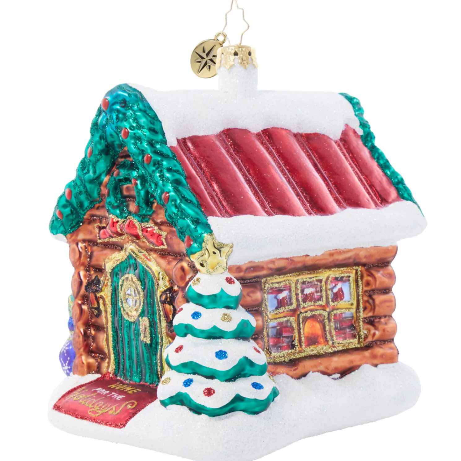 Christopher Radko Hidden Woods Hideaway Log Cabin Glass Christmas Ornament 1022049