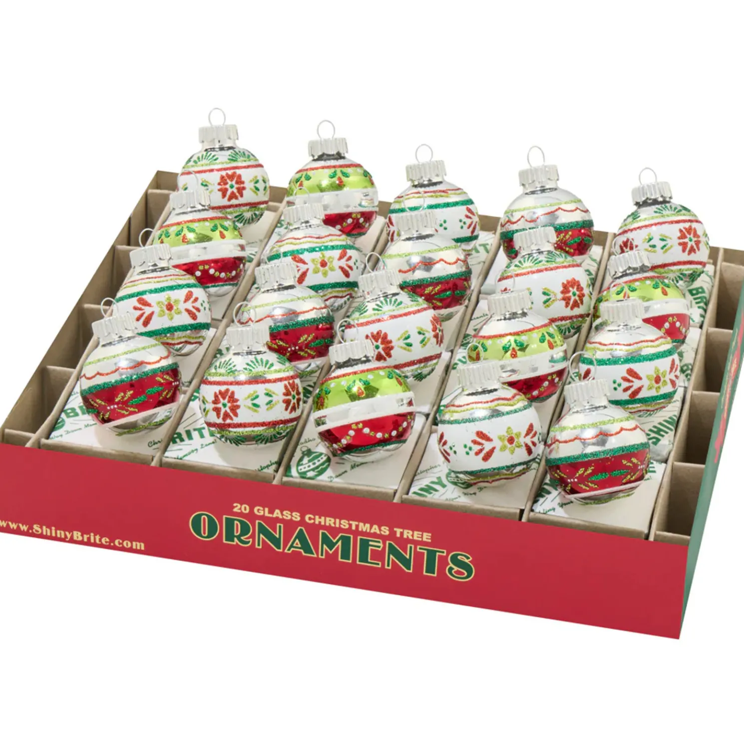 Christopher Radko Shiny Brite Holiday Splendor 20 Count 1.25" Decorated Rounds Glass Christmas Ornament Set 4028259