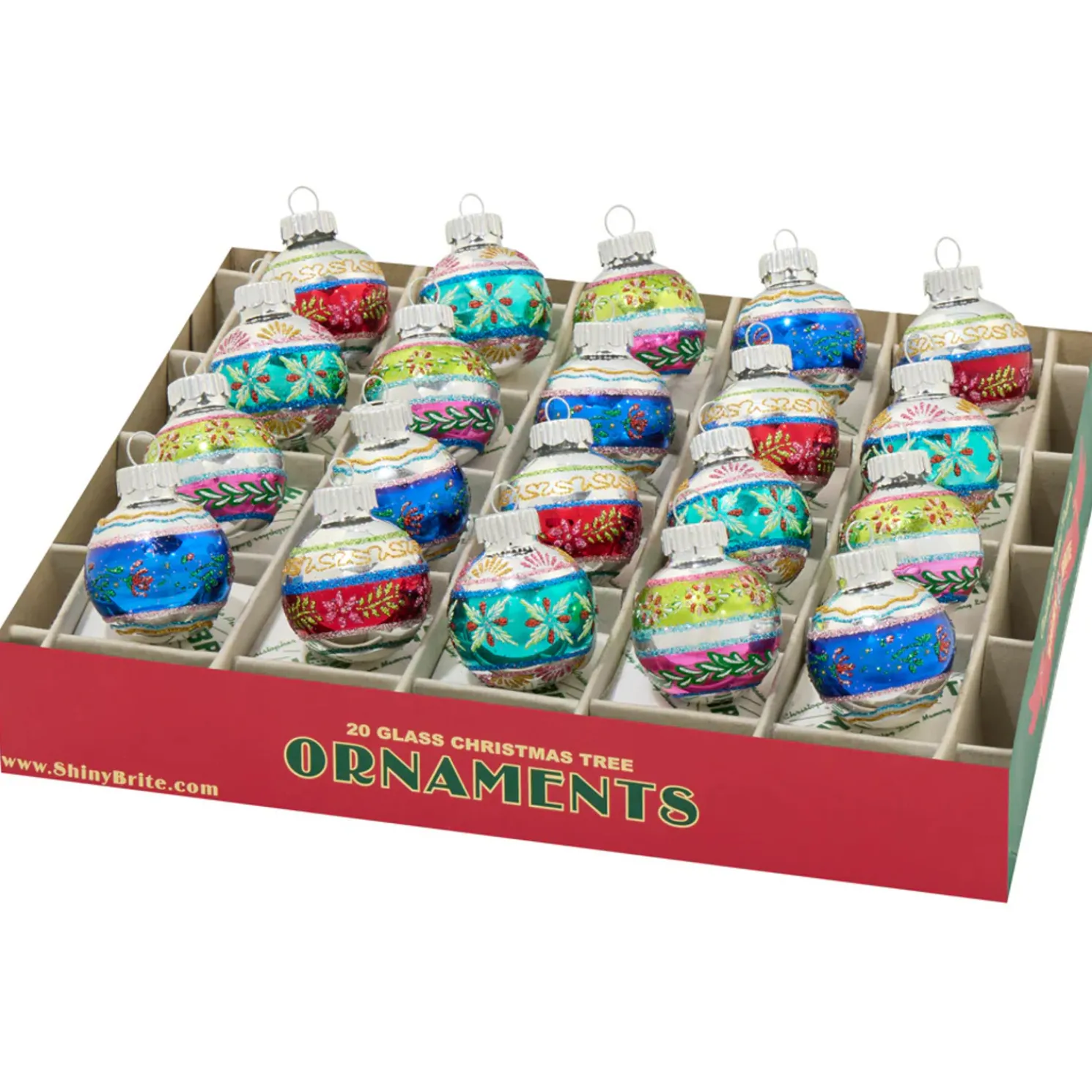 Christopher Radko Shiny Brite Christmas Confetti 20 Count 1.25" Decorated Rounds Glass Christmas Ornament Set 4028265