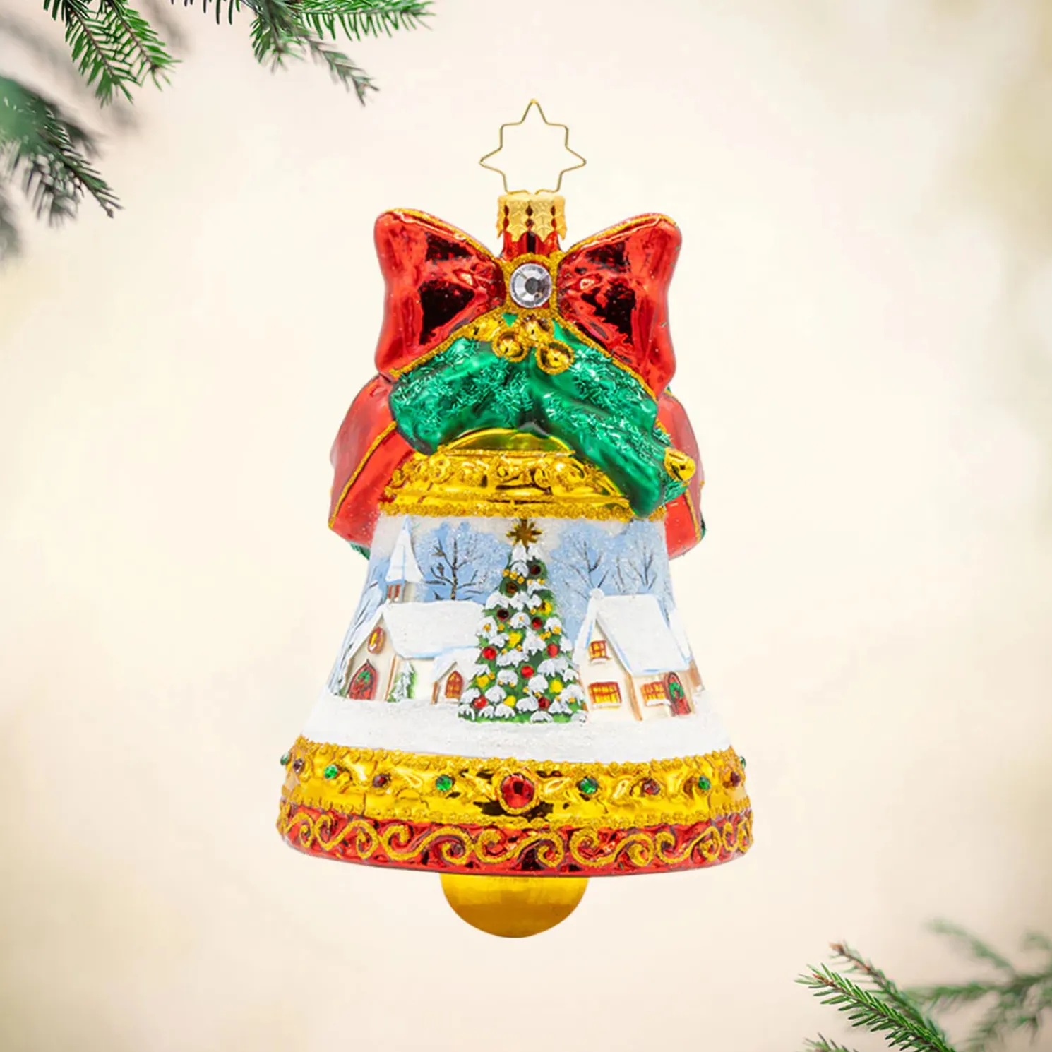 Christopher Radko Scenic Chimes Bell Glass Christmas Ornament 1022101