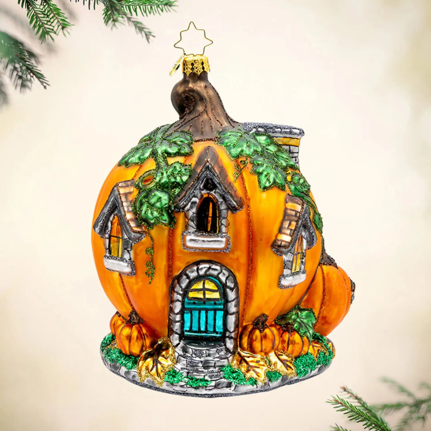 Christopher Radko Pumpkin Patch Abode Glass Halloween Ornament 1022285