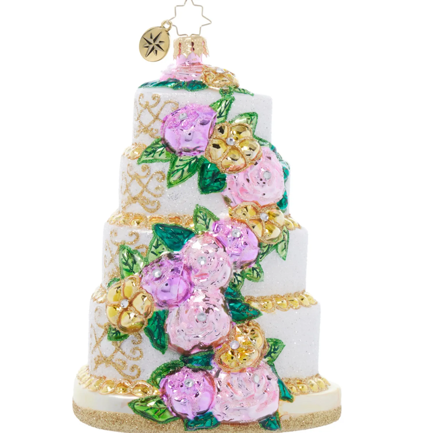 Christopher Radko Heart Shaped Wedding Cake Glass Christmas Ornament 1022099