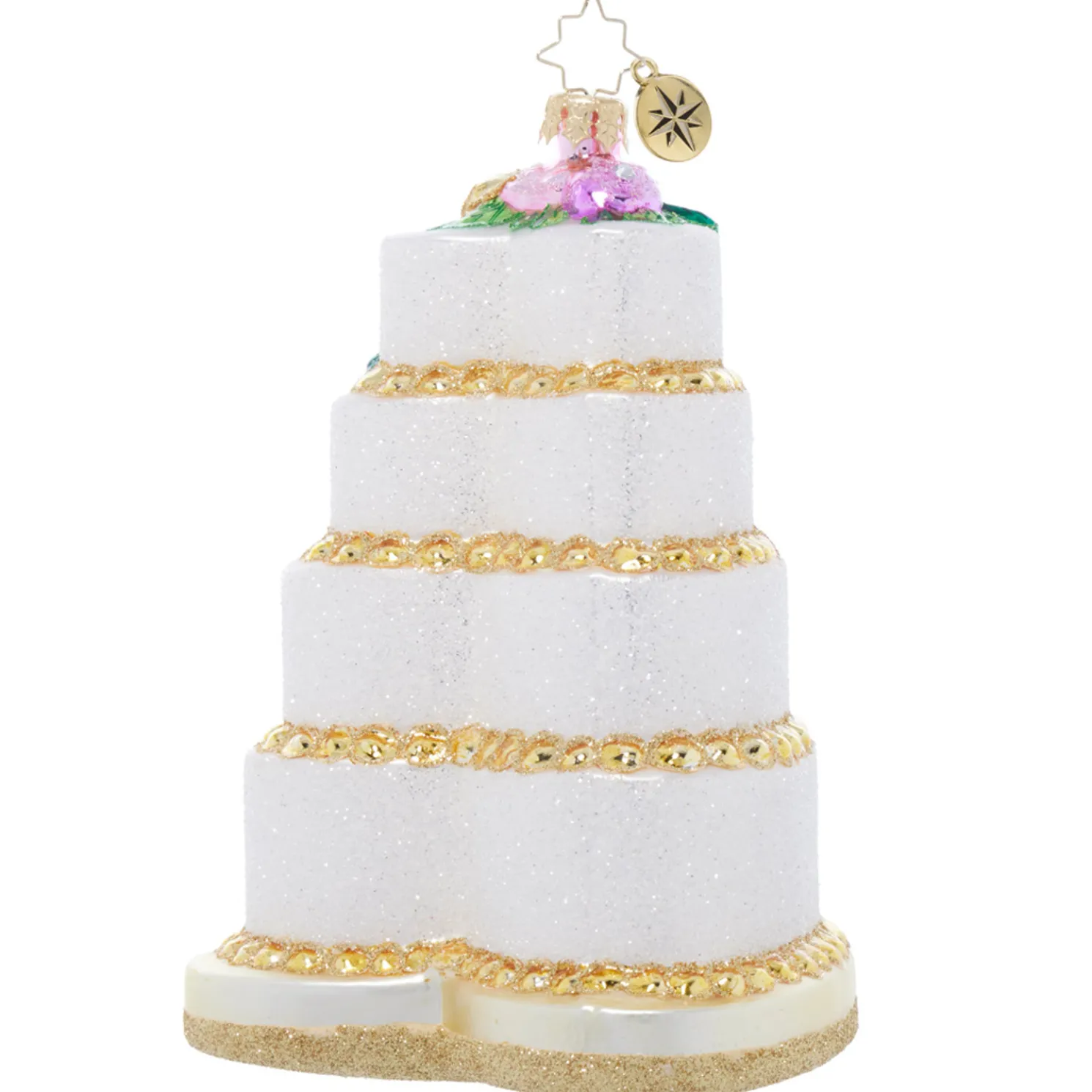 Christopher Radko Heart Shaped Wedding Cake Glass Christmas Ornament 1022099