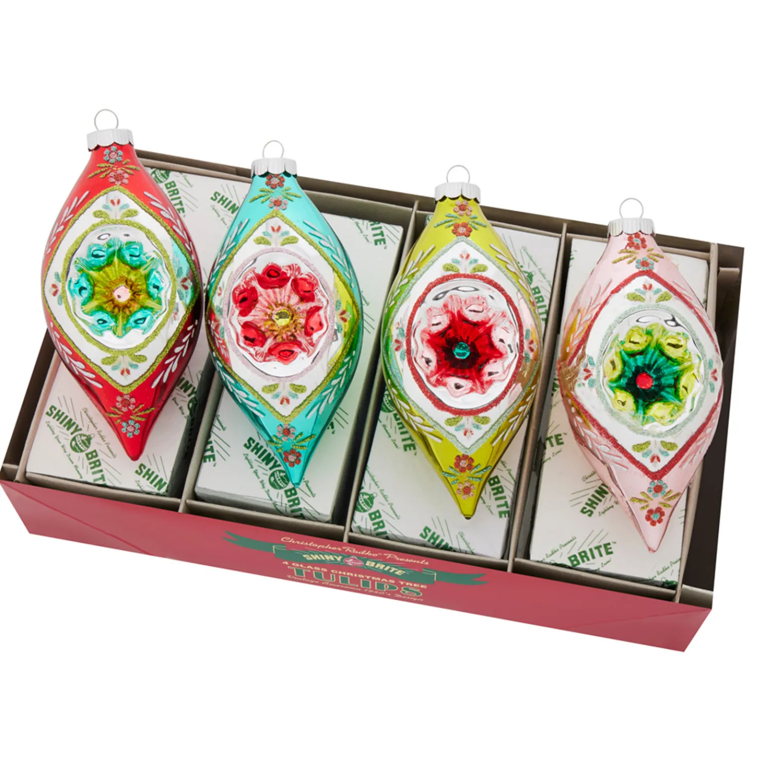 Christopher Radko Shiny Brite Festive Fete 7" Reflector Tulip Christmas Ornaments 4028243