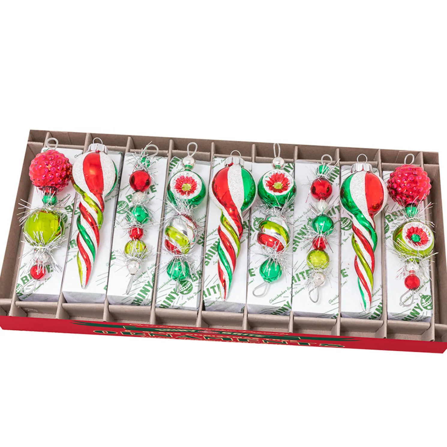 Christopher Radko Shiny Brite Holiday Splendor 4" Icicles & Shape Glass Christmas Ornaments 4028004