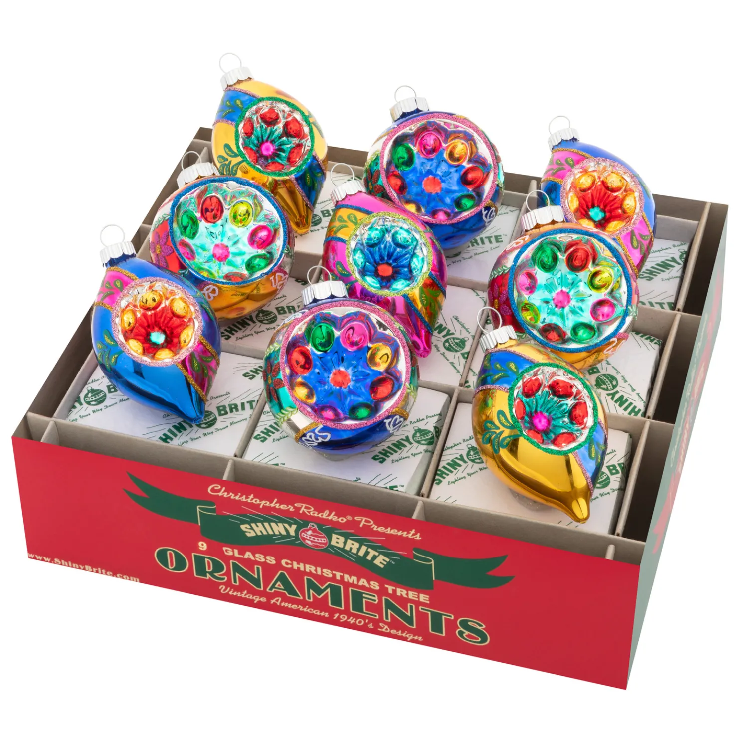 Christopher Radko Shiny Brite Confetti 2.5" Decorated Rounds & Reflectors Tulip Christmas Ornaments 4027749