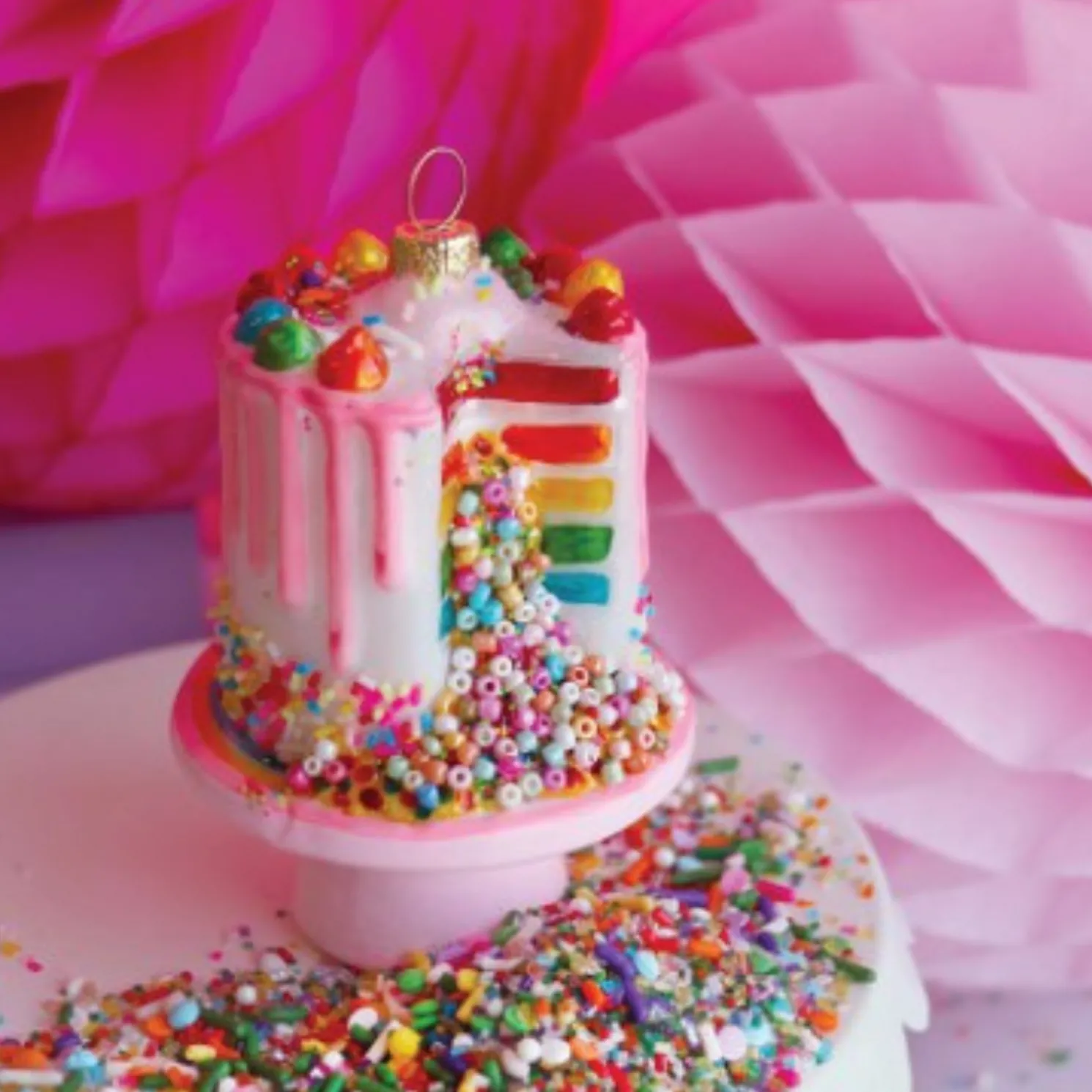 Cody Foster 4.25" Confetti Cake Glass Christmas Ornament GO-8139