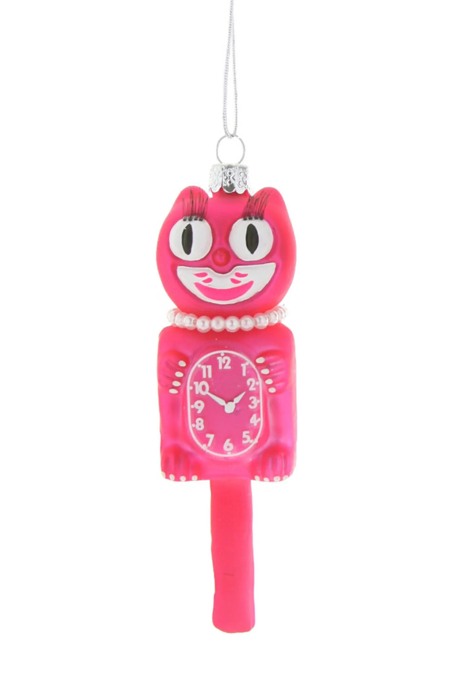 Cody Foster 5" Pink Retro Cat Clock Glass Christmas Ornament GO-6416-P