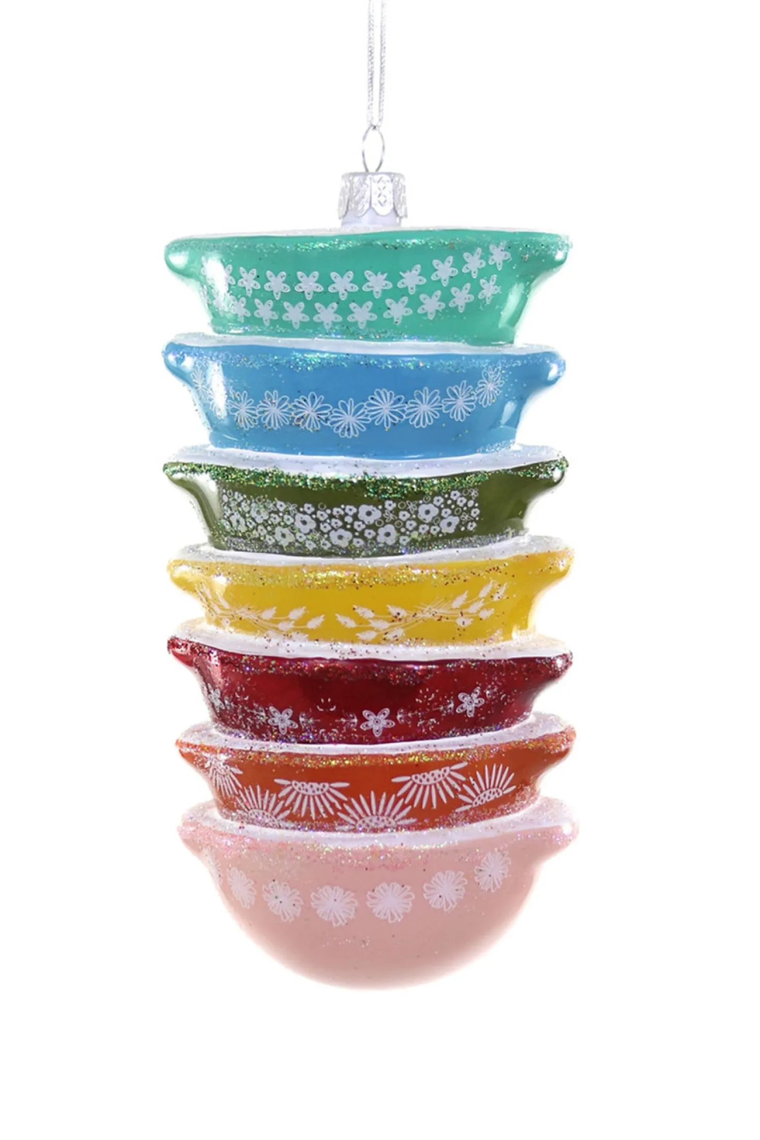 Cody Foster 5.5" Vintage Inspired Stacked Rainbow Mixing Bowl Pyrex Glass Christmas Ornament GL-665