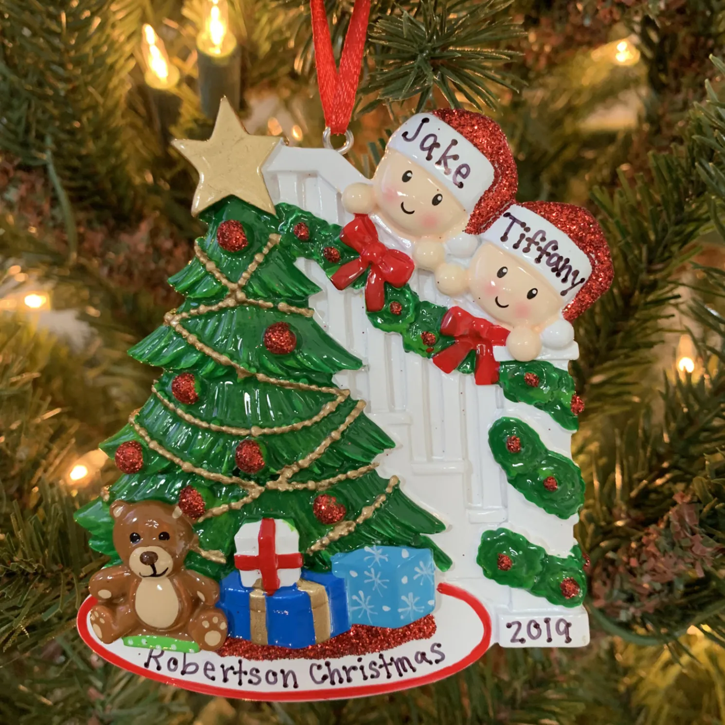 Couple Around the Christmas Tree Personalized Ornament OR1789-2