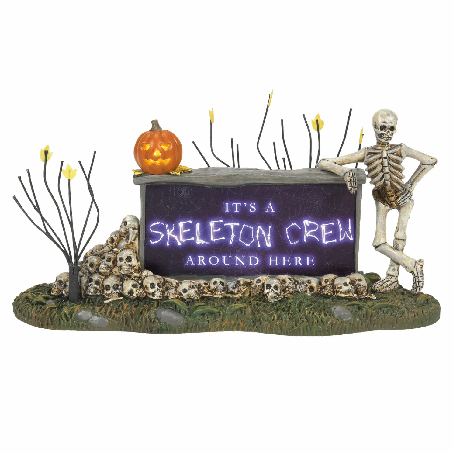 Department 56 Halloween Village Lighted We're A Skeleton Crew Sign 6013647