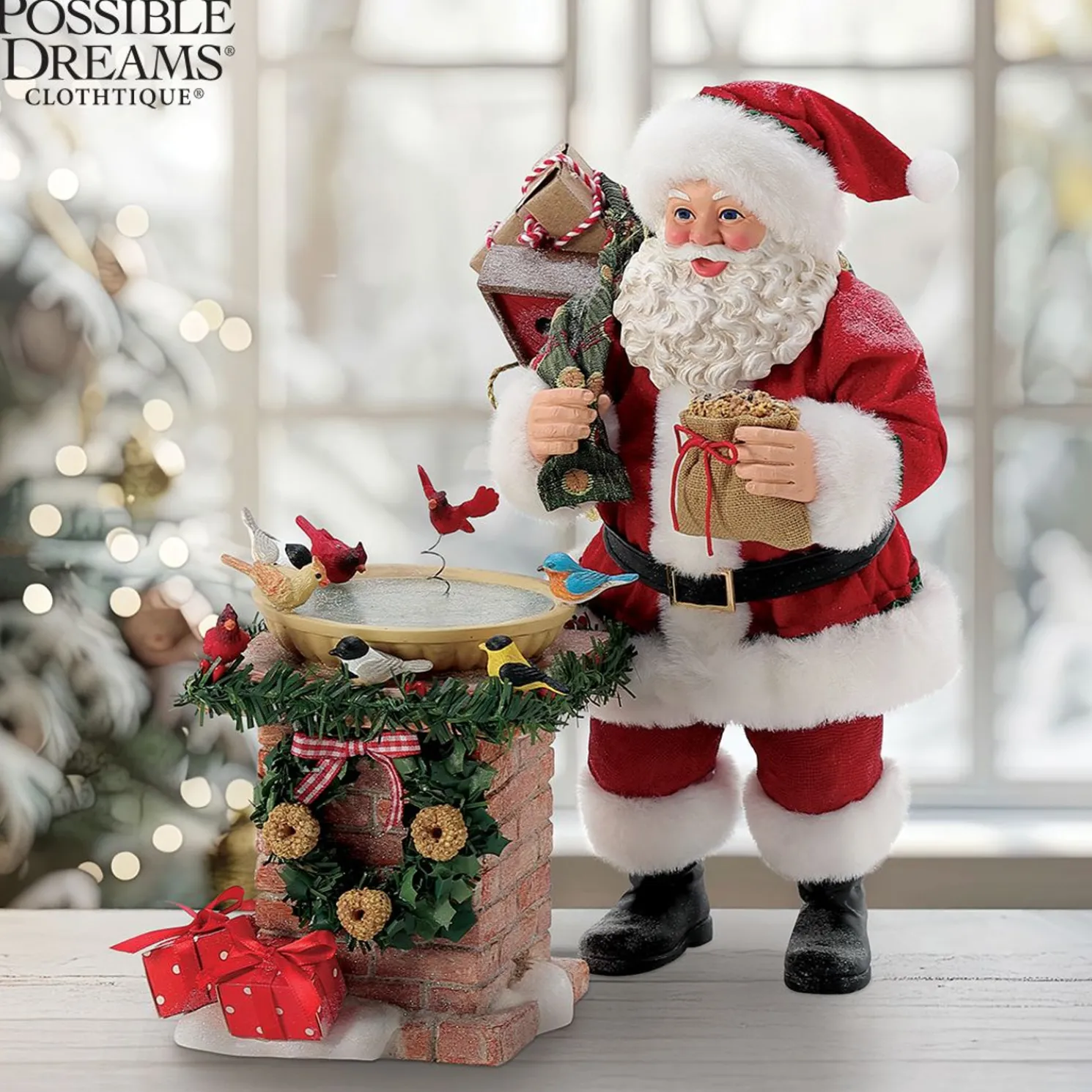 Department 56 Possible Dreams Santa Bird Bath Figure 6016498