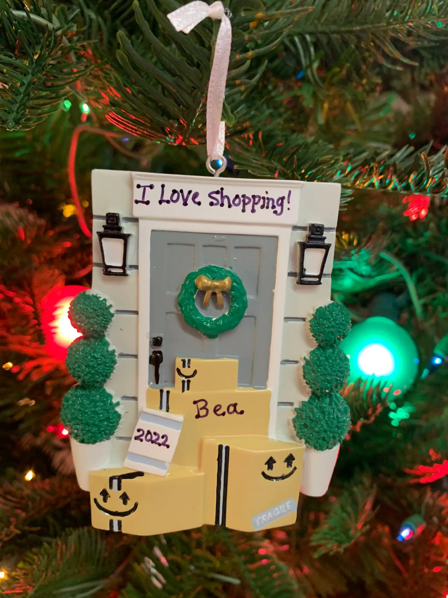 Door with Wreath and Packages Personalized Christmas Ornament OR2299