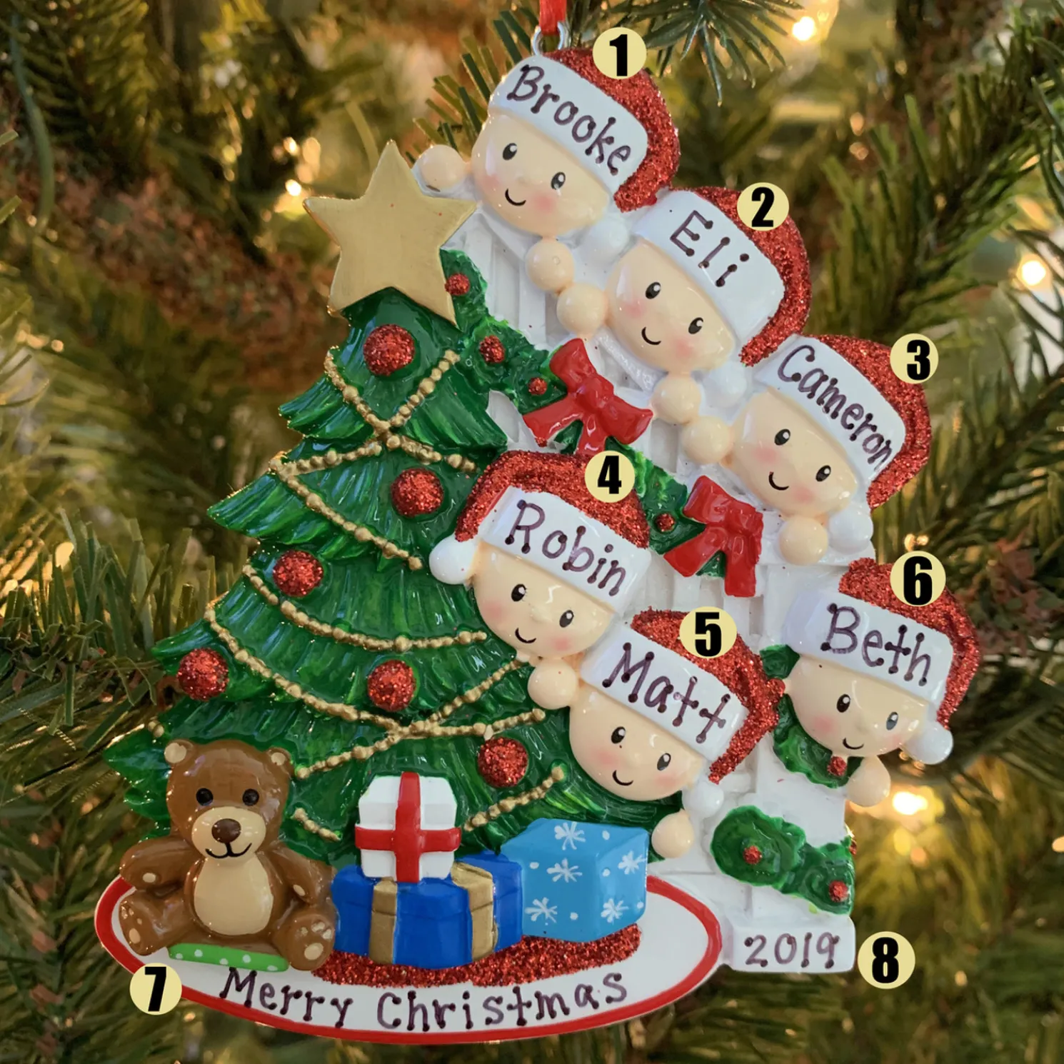 Family of 6 Around the Christmas Tree Personalized Ornament OR1789-6