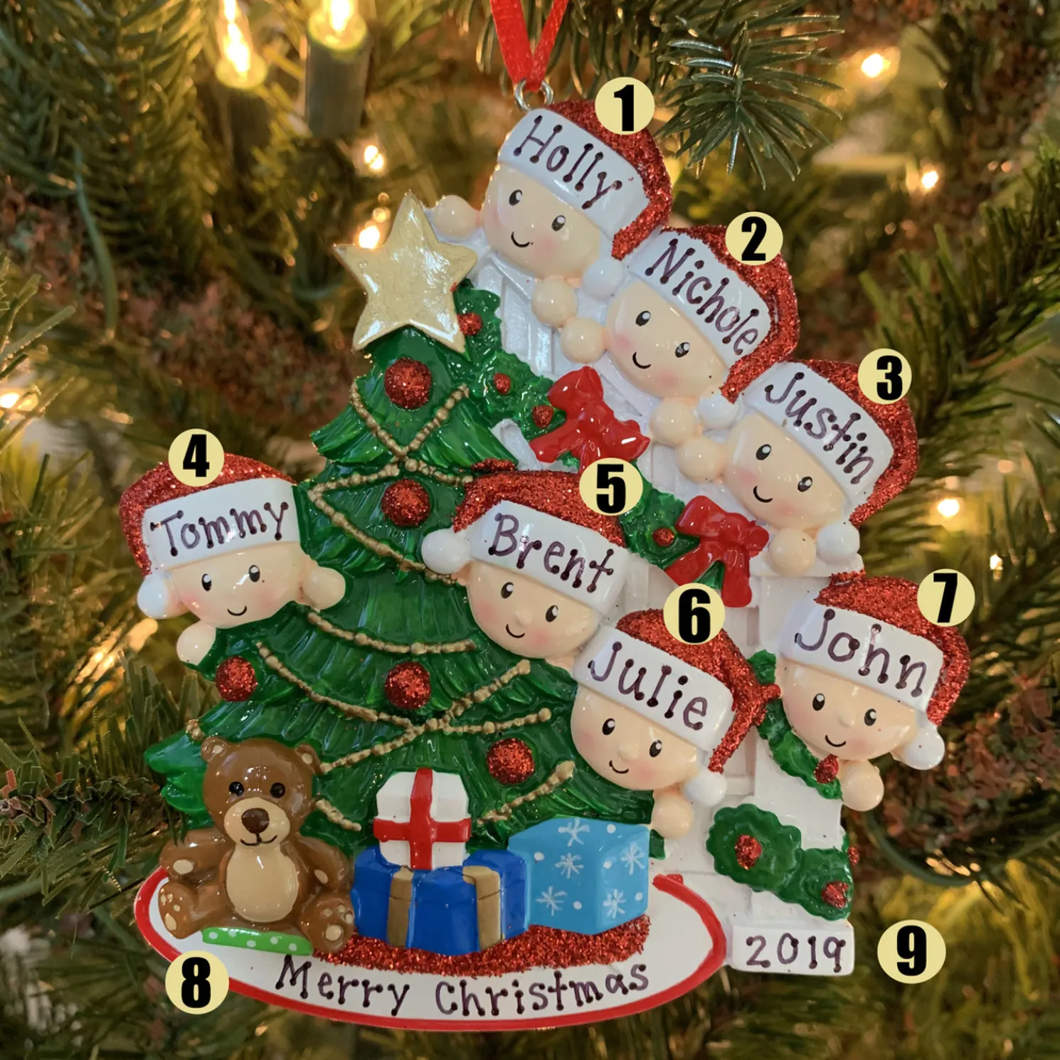Family of 7 Around the Christmas Tree Personalized Ornament OR1789-7