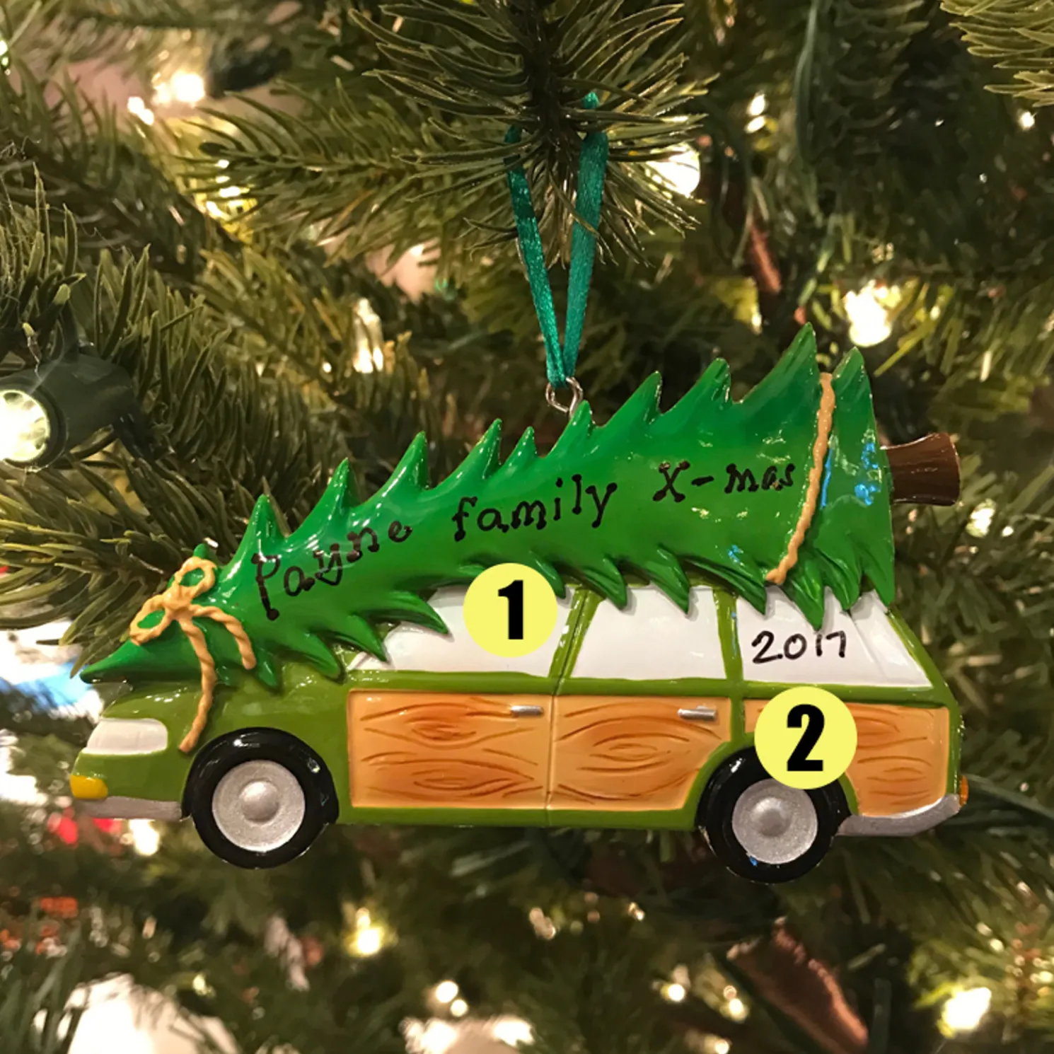 Family Station Wagon with Tree Personalized Christmas Ornament OR1565