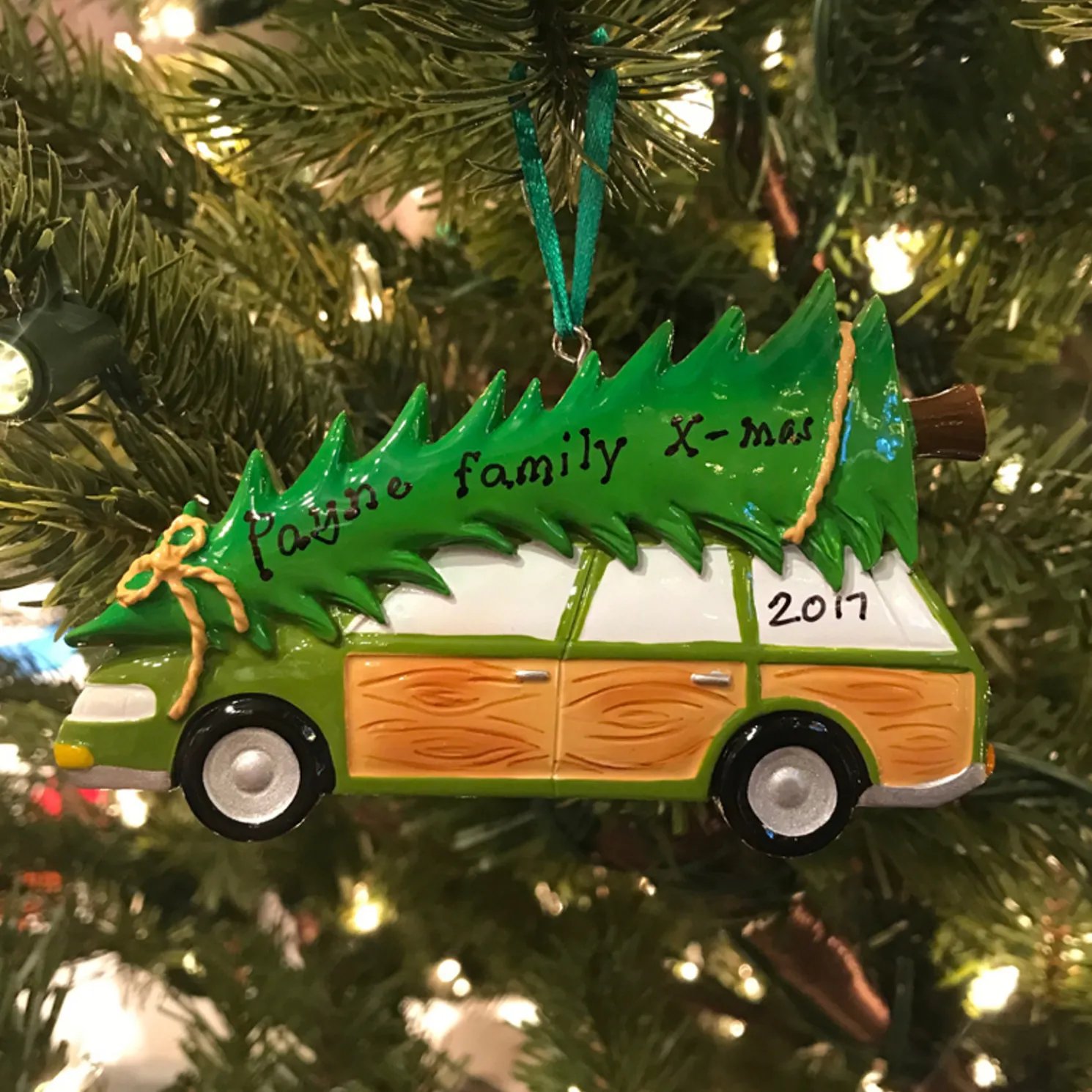 Family Station Wagon with Tree Personalized Christmas Ornament OR1565