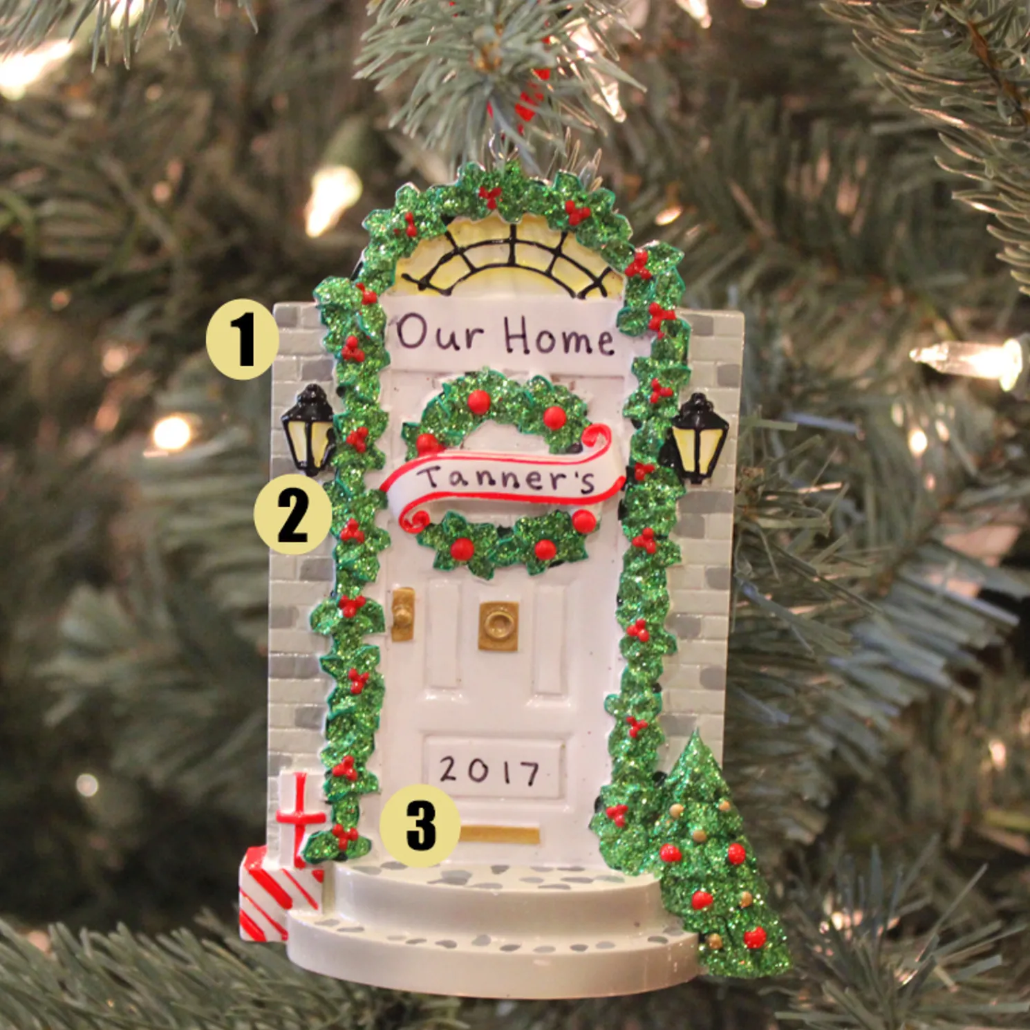 Front Door with Steps Personalized Christmas Ornament