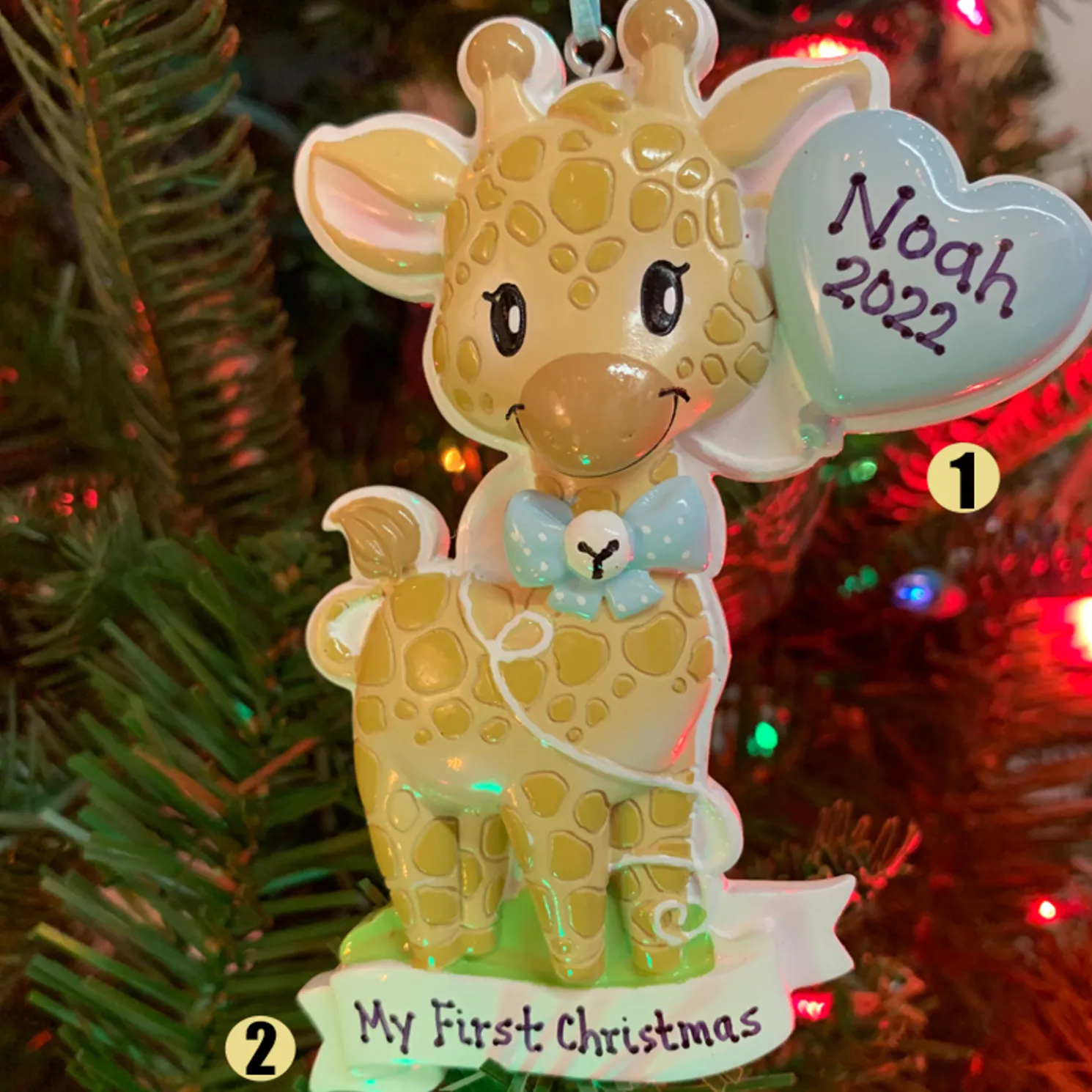 Giraffe Blue Balloon Personalized Christmas Ornament OR2236-M