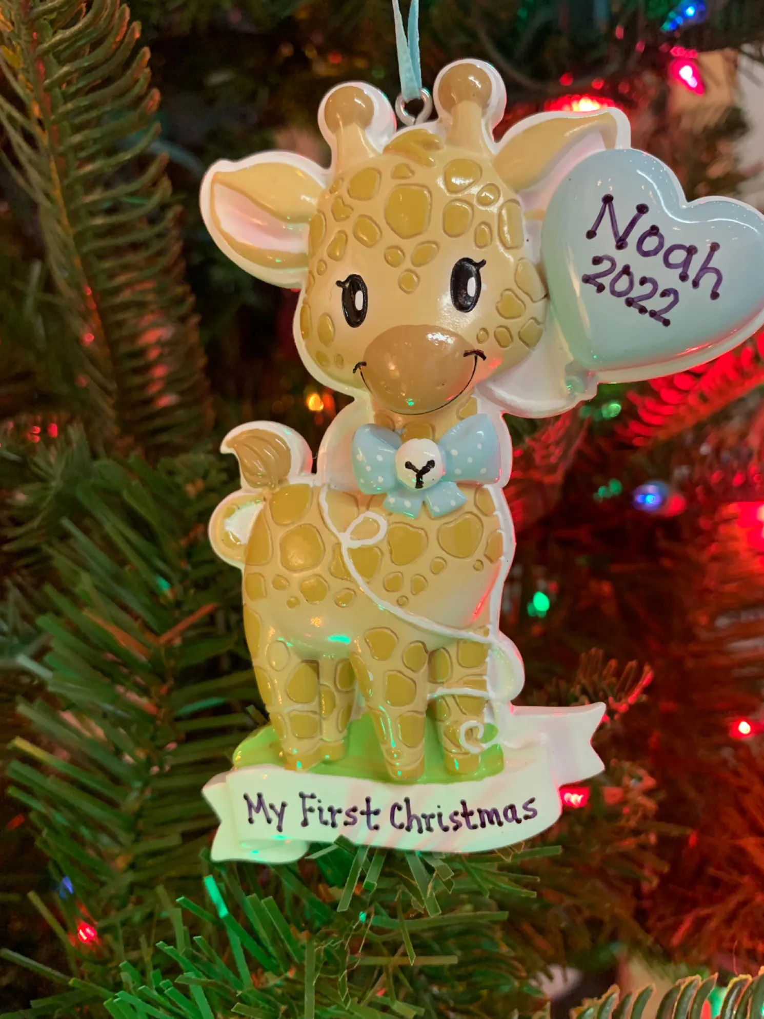 Giraffe Blue Balloon Personalized Christmas Ornament OR2236-M