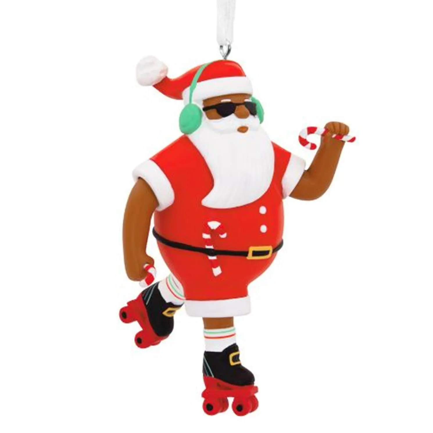 Hallmark 3.5" African American Mahogany Roller Skating Santa Christmas Ornament 1HDA1583
