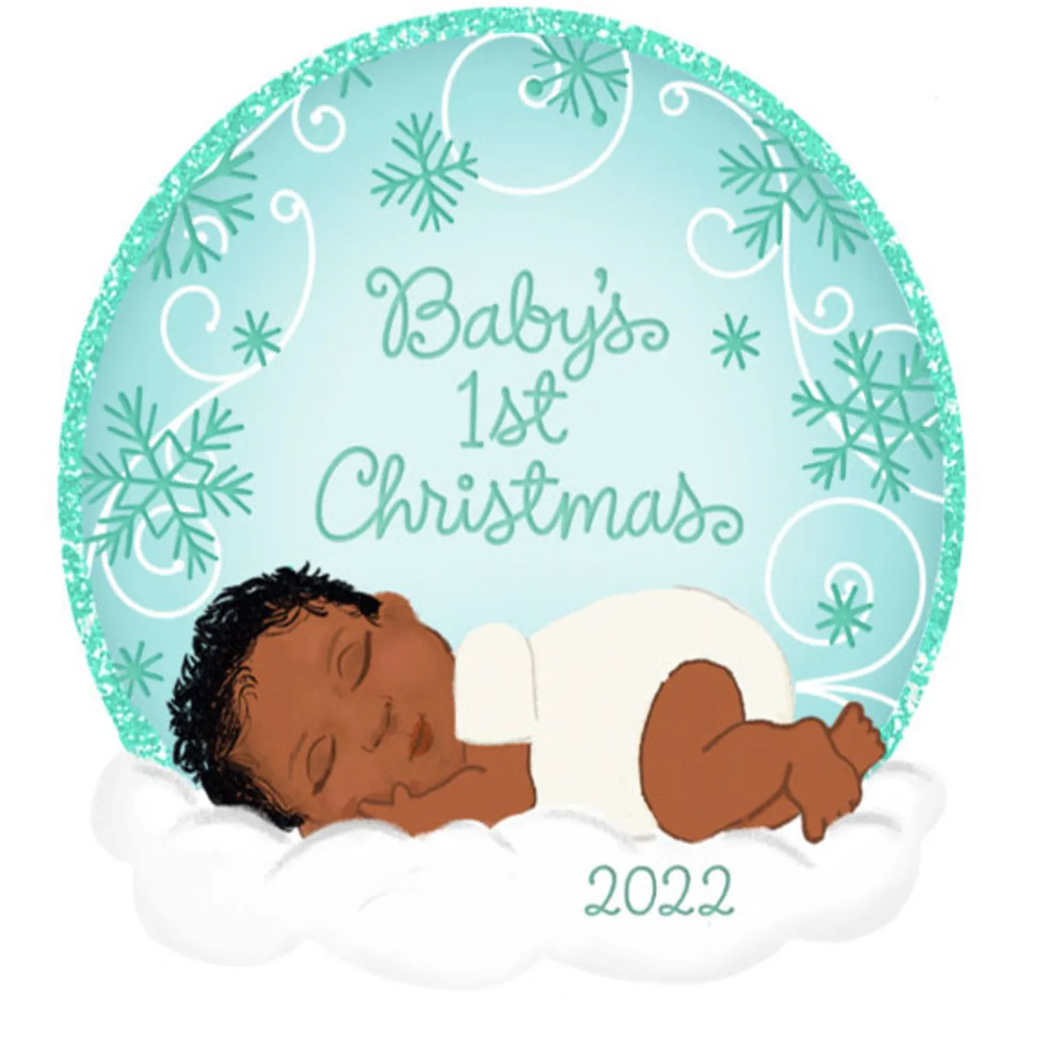 Hallmark 3" African American Mahogany Baby's First Christmas Dated 2022 Ornament 1HDA1588