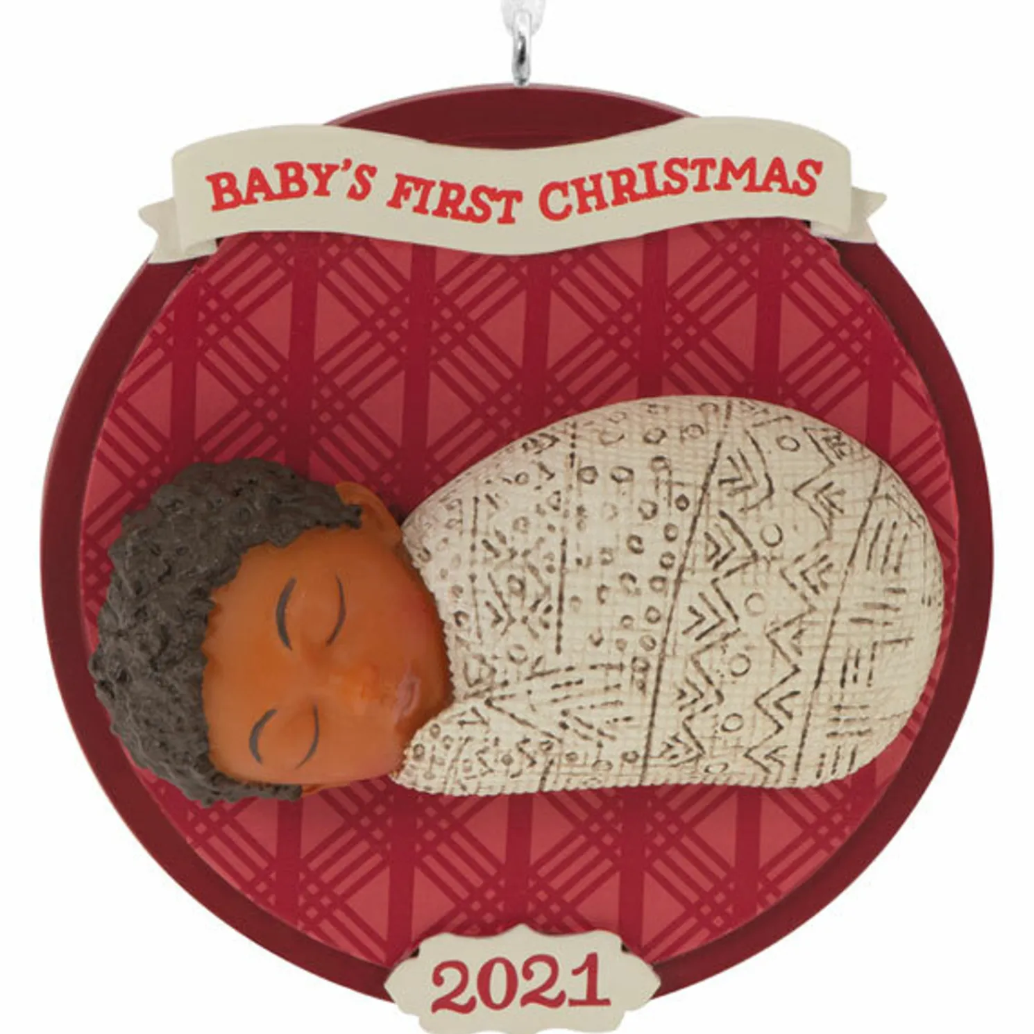 Hallmark 3.25" African American Baby's First Christmas 2021 Dated Mahogany Ornament 1HDA1578