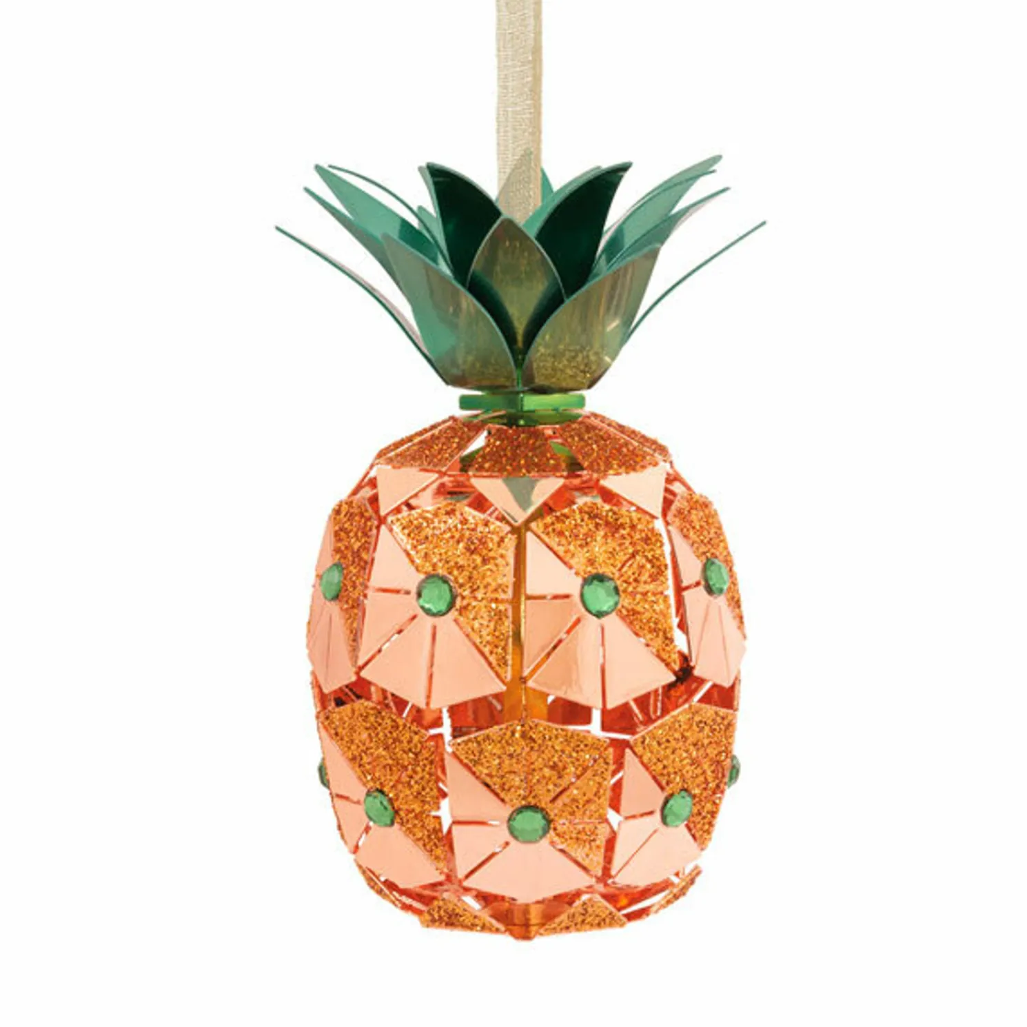 Hallmark 4" Copper and Green Faceted Pineapple Christmas Ornament 1HDL2146