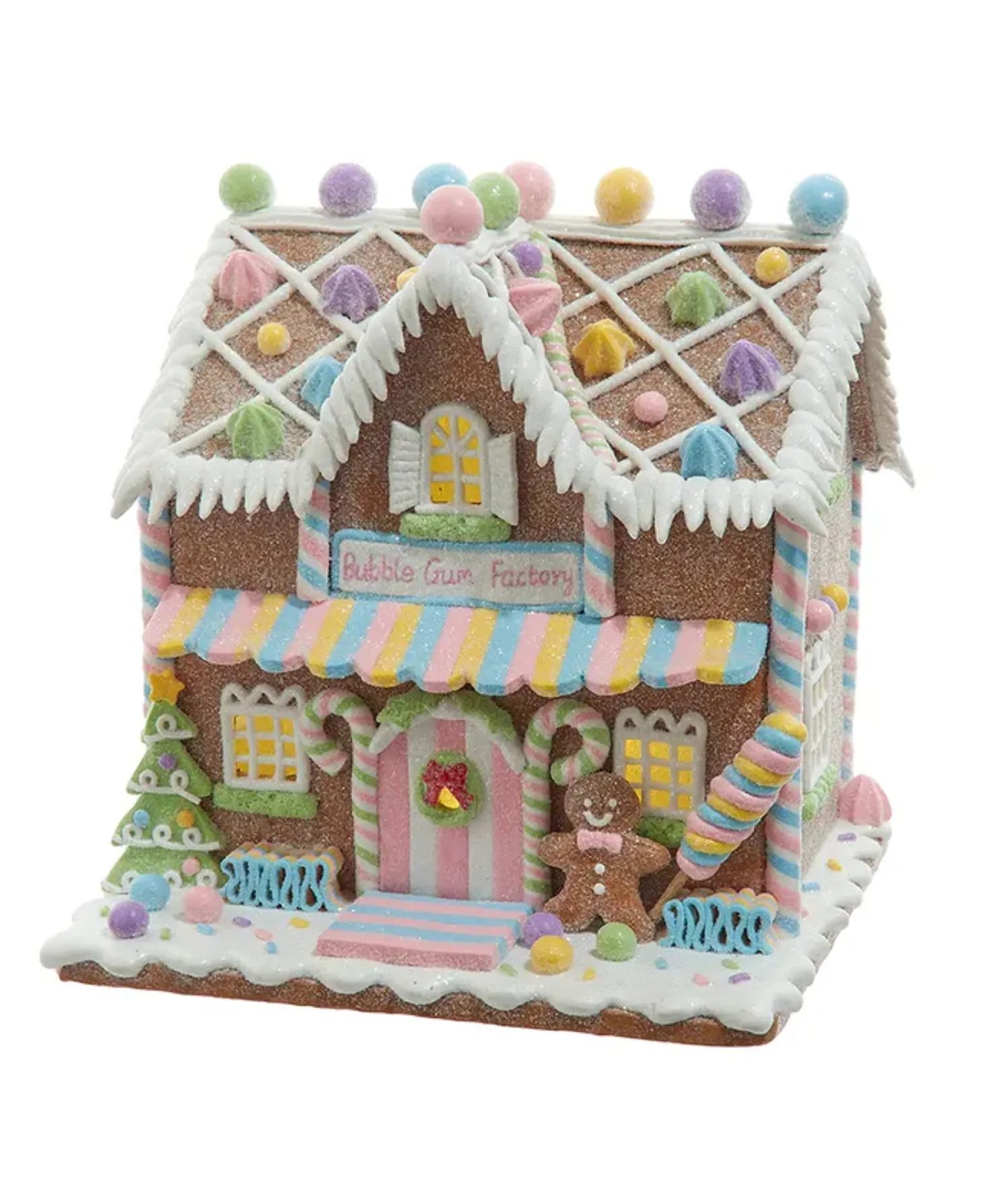 Kurt Adler 8. Battery Operated LED Lighted Gingerbread Bubblegum Factory JEL1415