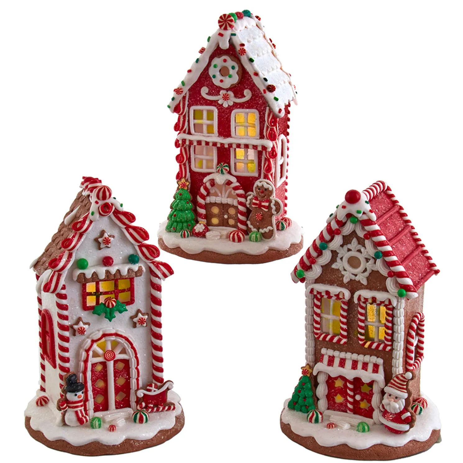 Kurt Adler 8.5" Battery Operated Lighted Red and White Gingerbread Houses GBJ0037
