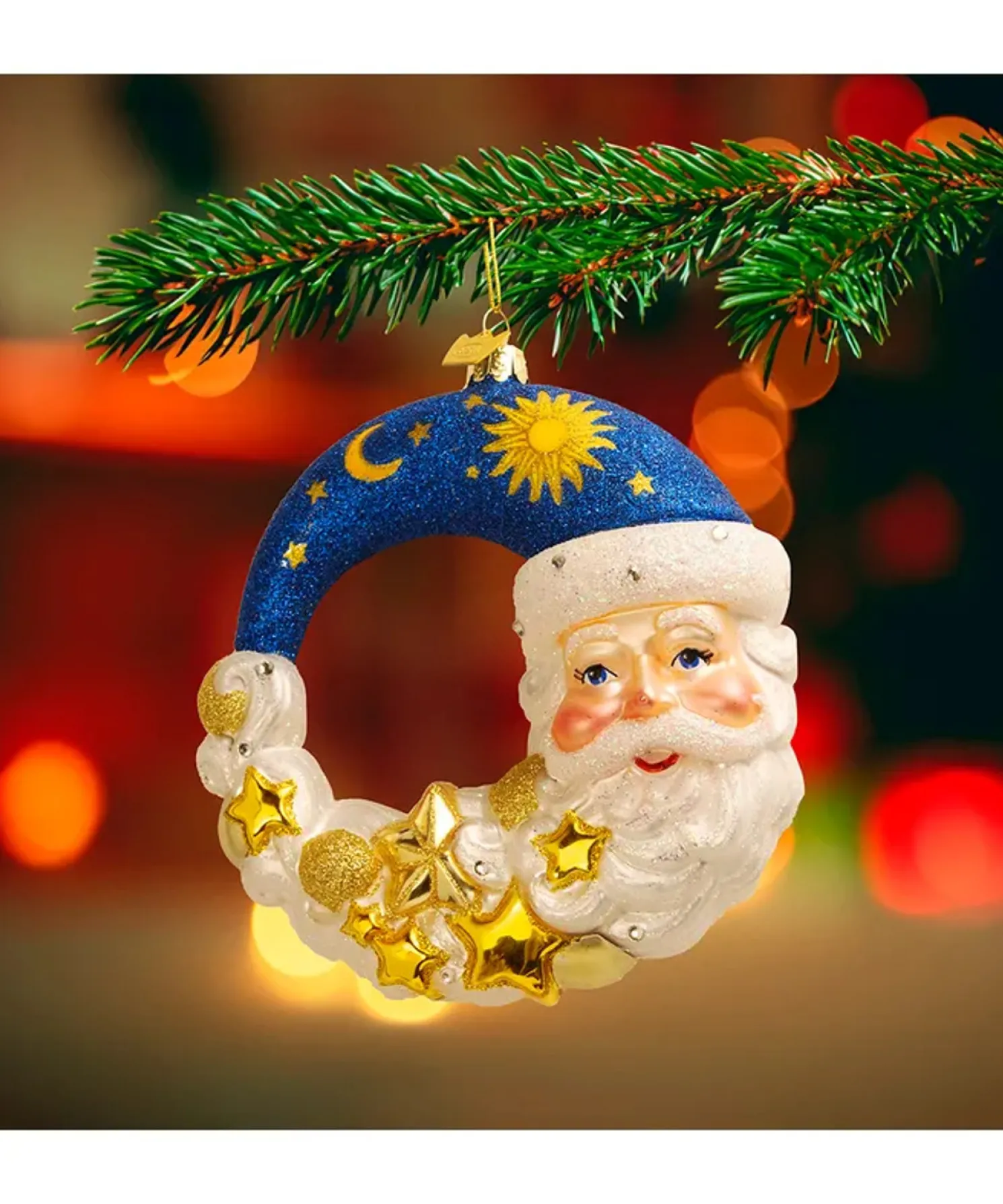 Kurt Adler 5" Bellissimo Moon Santa Glass Christmas Ornament BELL0036