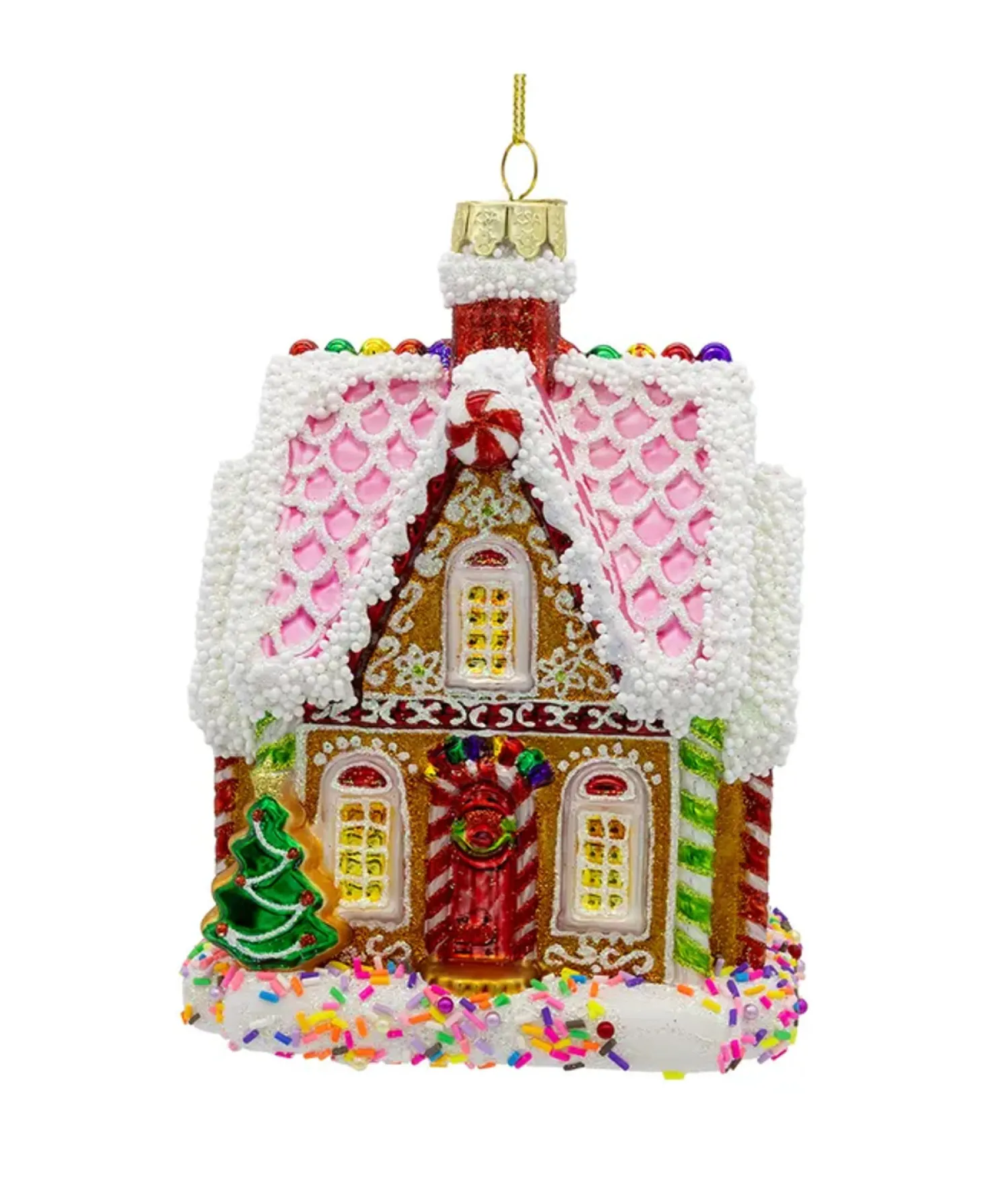 Kurt Adler 5.75" Bellissimo Gingerbread House Glass Christmas Ornament BELL0047