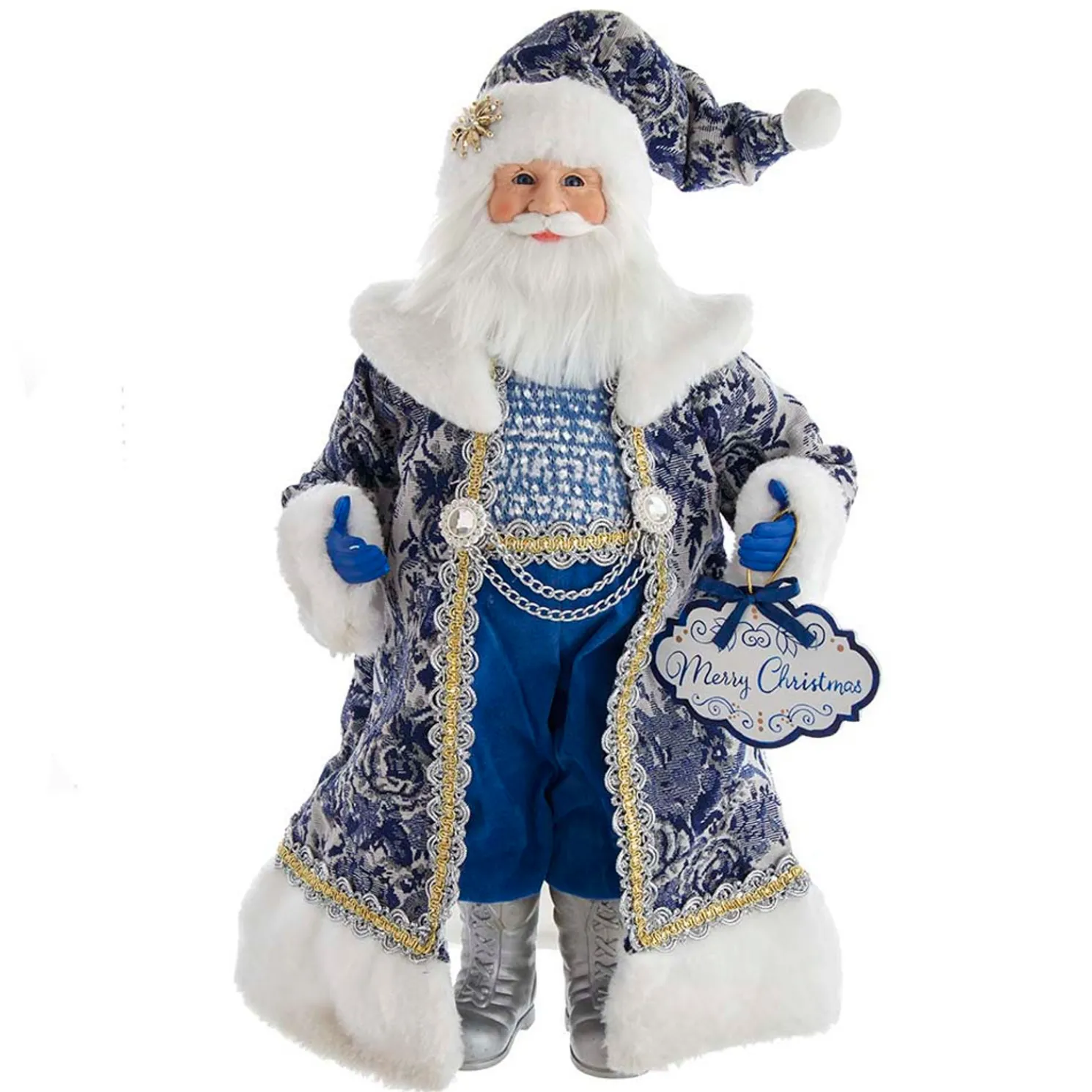 Kurt Adler 18" Blue Delft Santa Holding Sign Christmas Figure J6098