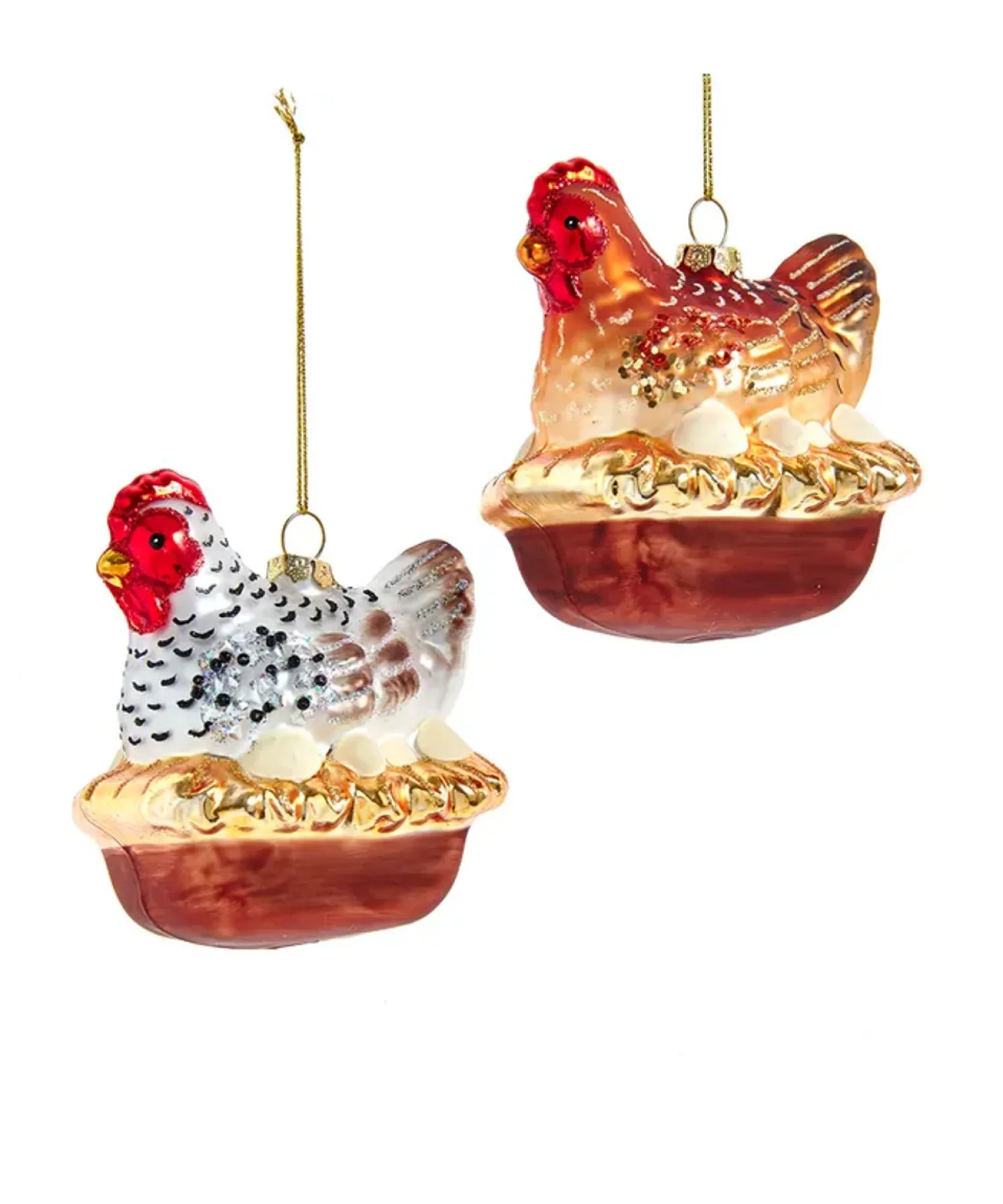 Kurt Adler 3.75" Chicken Glass Christmas Ornament T3834