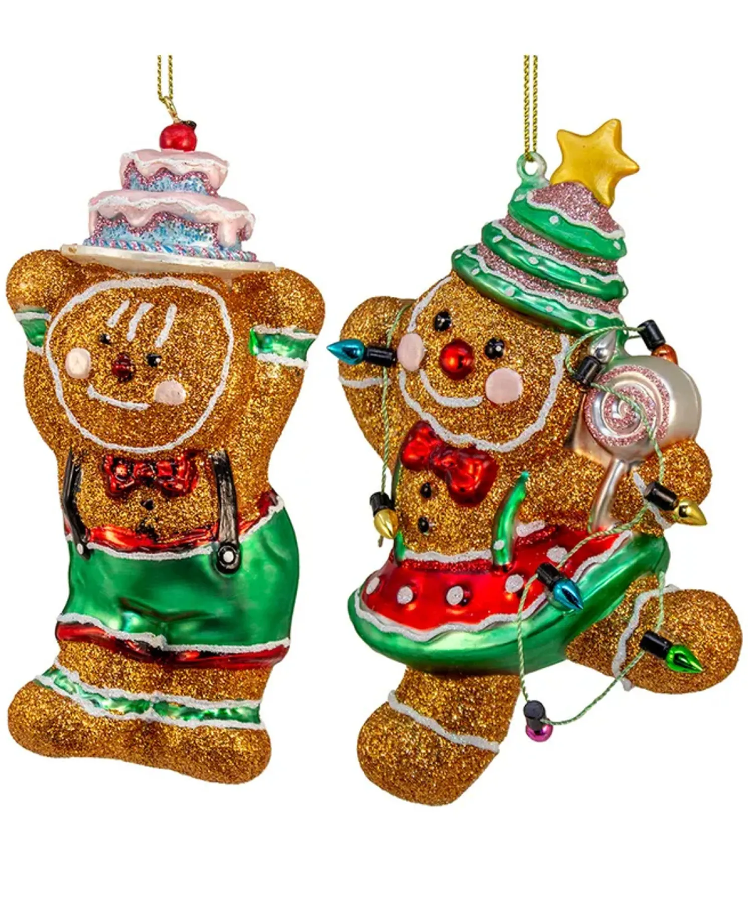 Kurt Adler 8" Gingerbread with Cake Glass Christmas Ornament TD1810