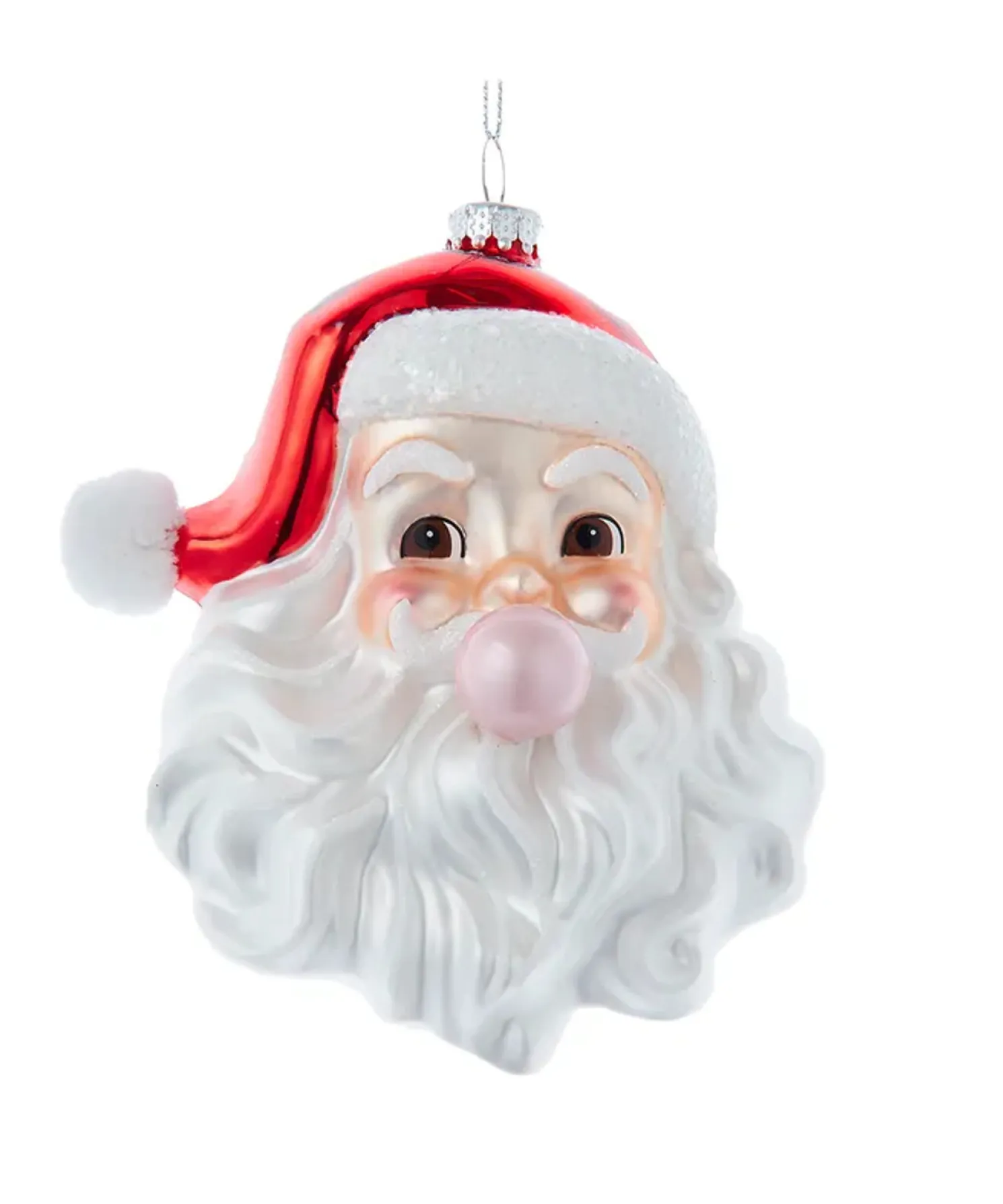 Kurt Adler 5.25" Glass Santa Head With Bubble Gum Glass Christmas Ornament T3587