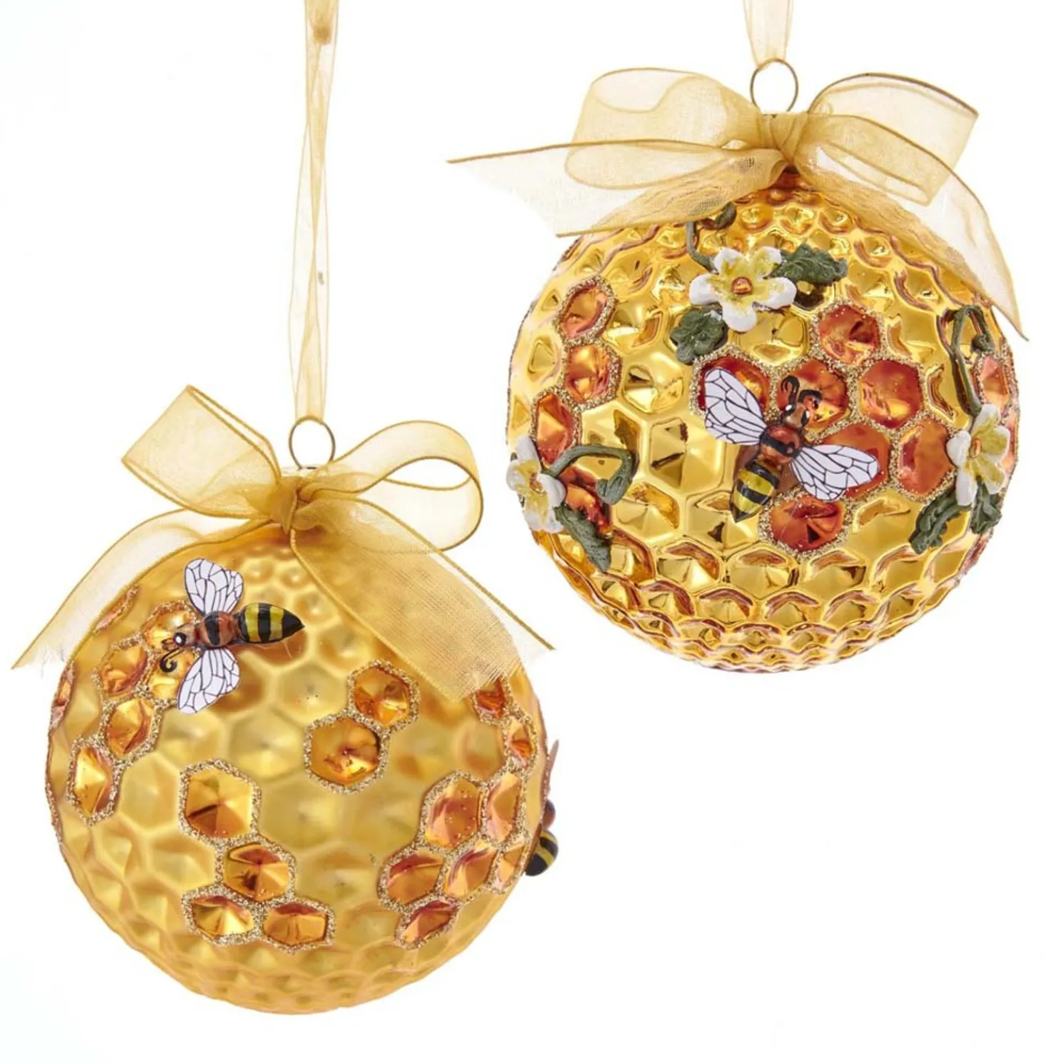 Kurt Adler 3.5" Gold Faceted Honeycomb Bee Glass Christmas Ornament T2702