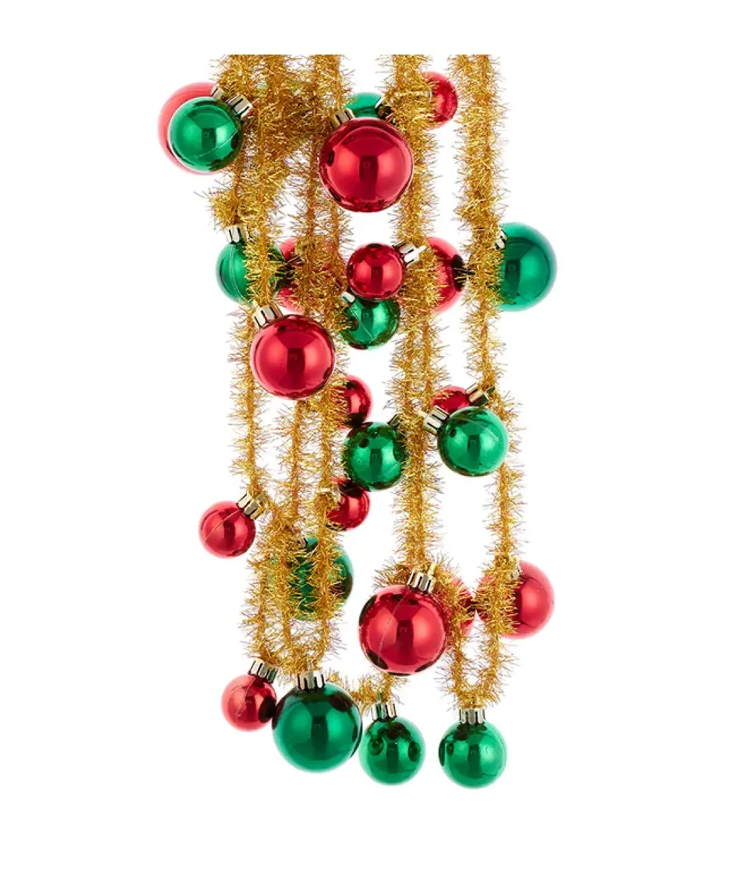 Kurt Adler 6' Gold Tinsel With Red & Green Ball Ornament Christmas Tree Garland D4356