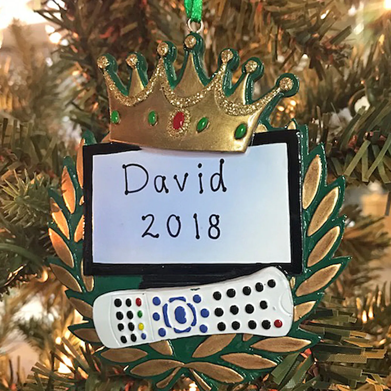 Kurt Adler 3.75" King Of The Remote Personalized Christmas Ornament W8213